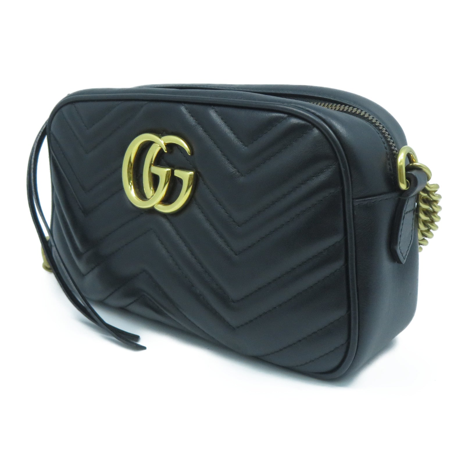 GUCCI 牛皮皮革GG Marmont金扣鏈帶肩背袋黑色