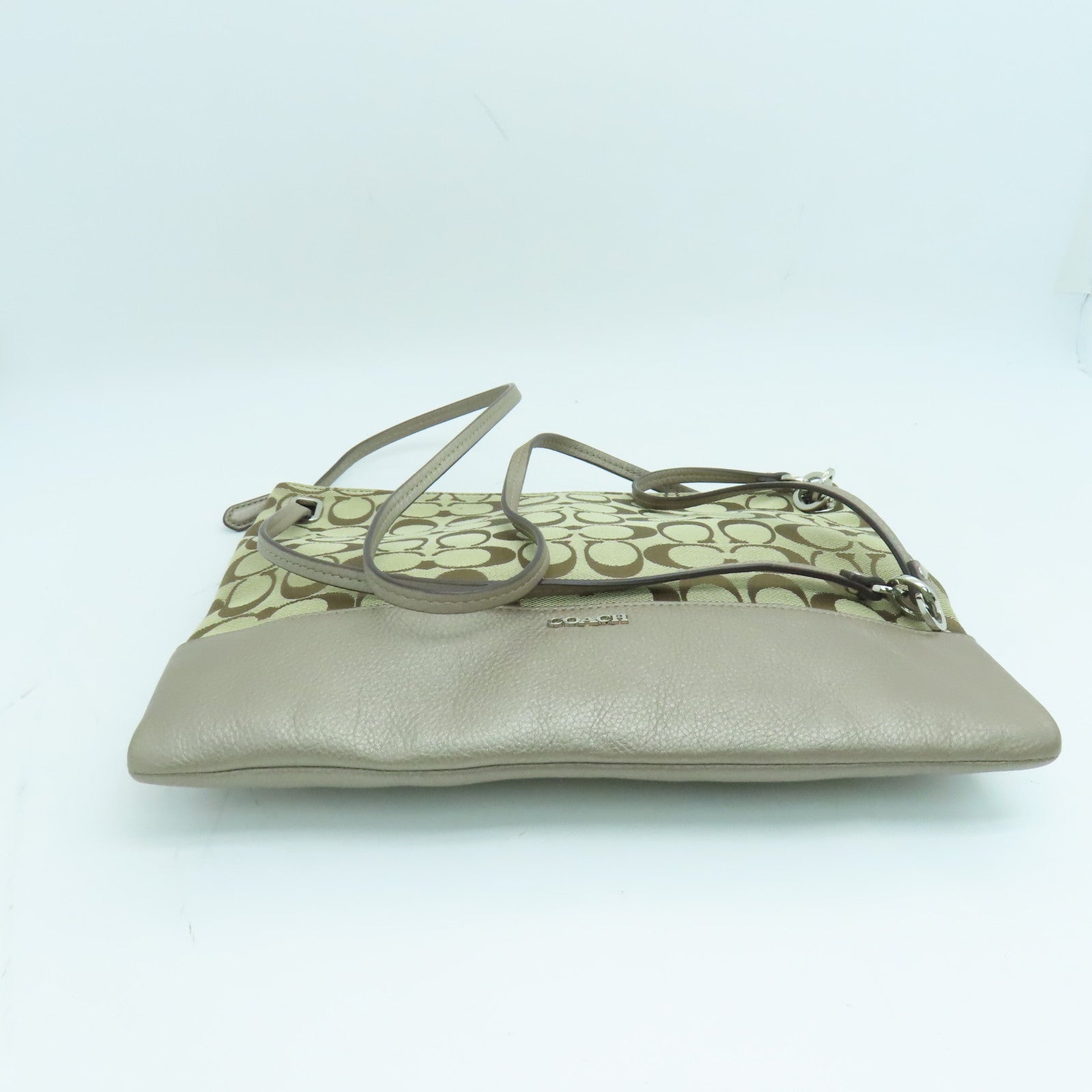 COACH 帆布Shoulder Bag银扣手挽肩背两用袋啡色