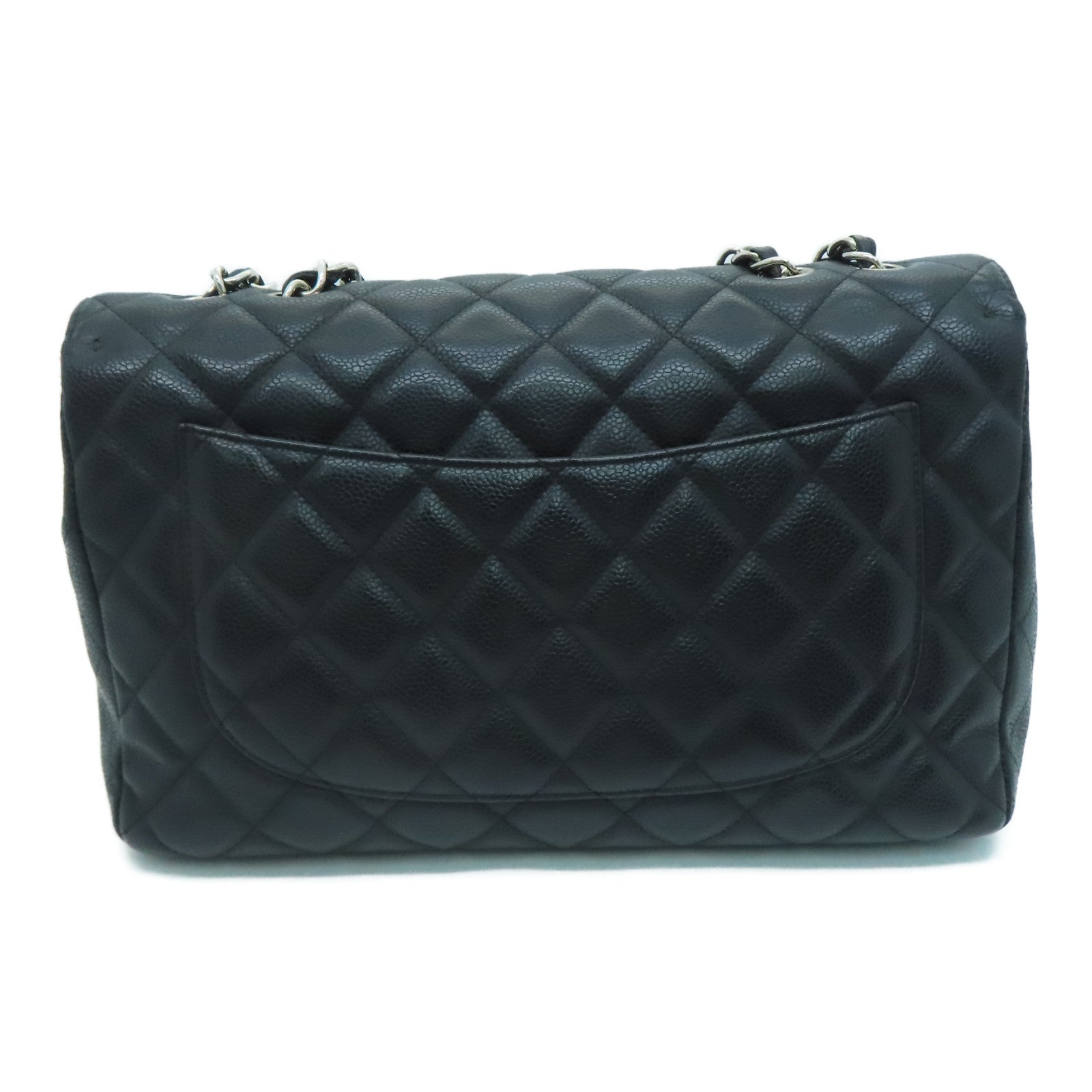 CHANEL [Sharp Reduction Offer] Rhombus Caviar Leather Classic Jumbo Silver Buckle Shoulder Bag Black