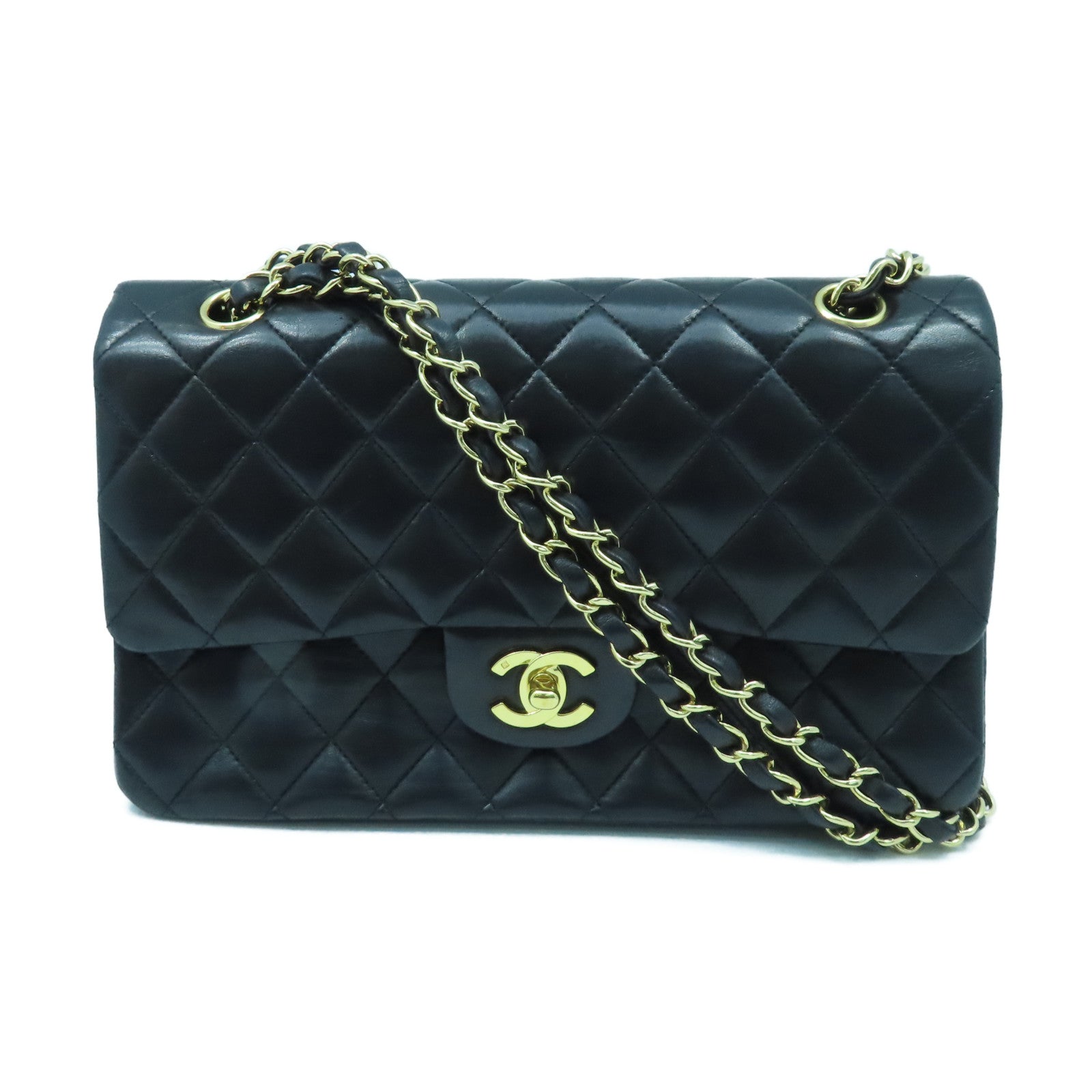 CHANEL 羊皮皮革Classic Flap金扣手挽肩背兩用袋黑色
