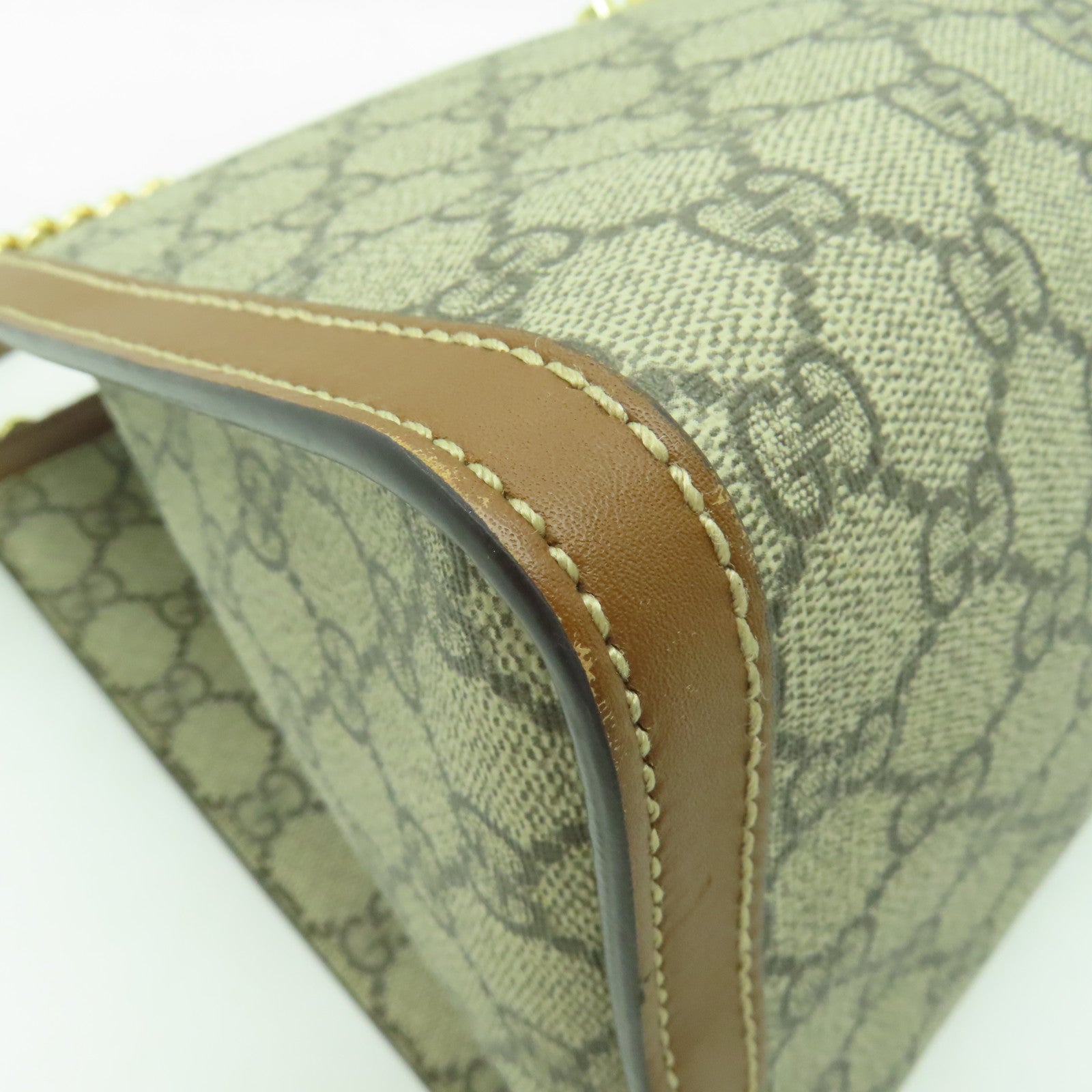 GUCCI 塗層帆布Chain Shoulder Bag金扣鏈帶肩背袋棕色
