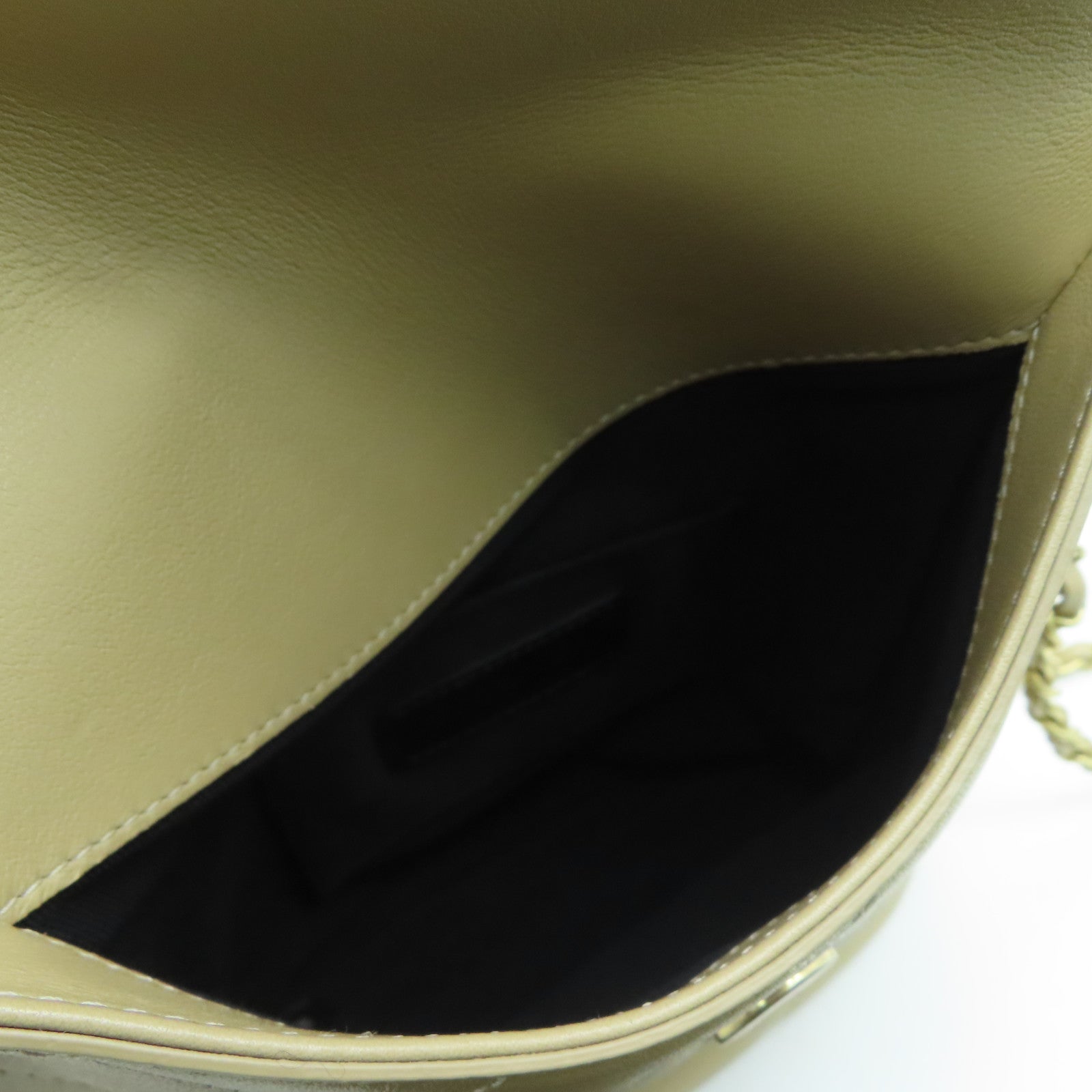 CHANEL 菱格牛皮皮革Chain Shoulder Bag金扣鏈帶肩背袋米色