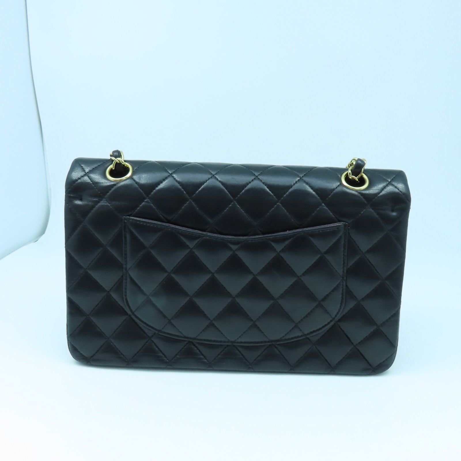 CHANEL 羊皮皮革Classic Flap金扣手挽肩背兩用袋黑色