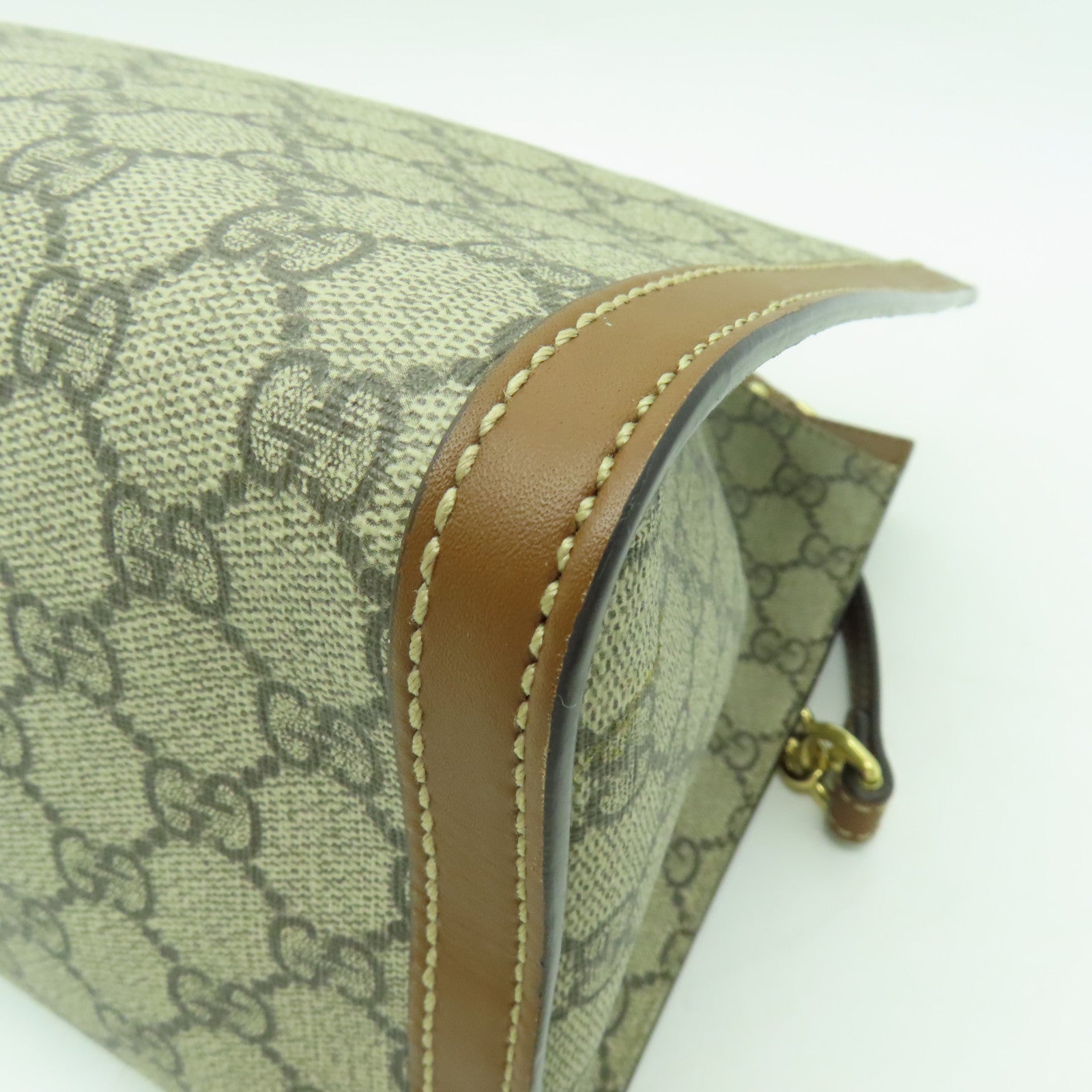 GUCCI 塗層帆布Chain Shoulder Bag金扣鏈帶肩背袋棕色