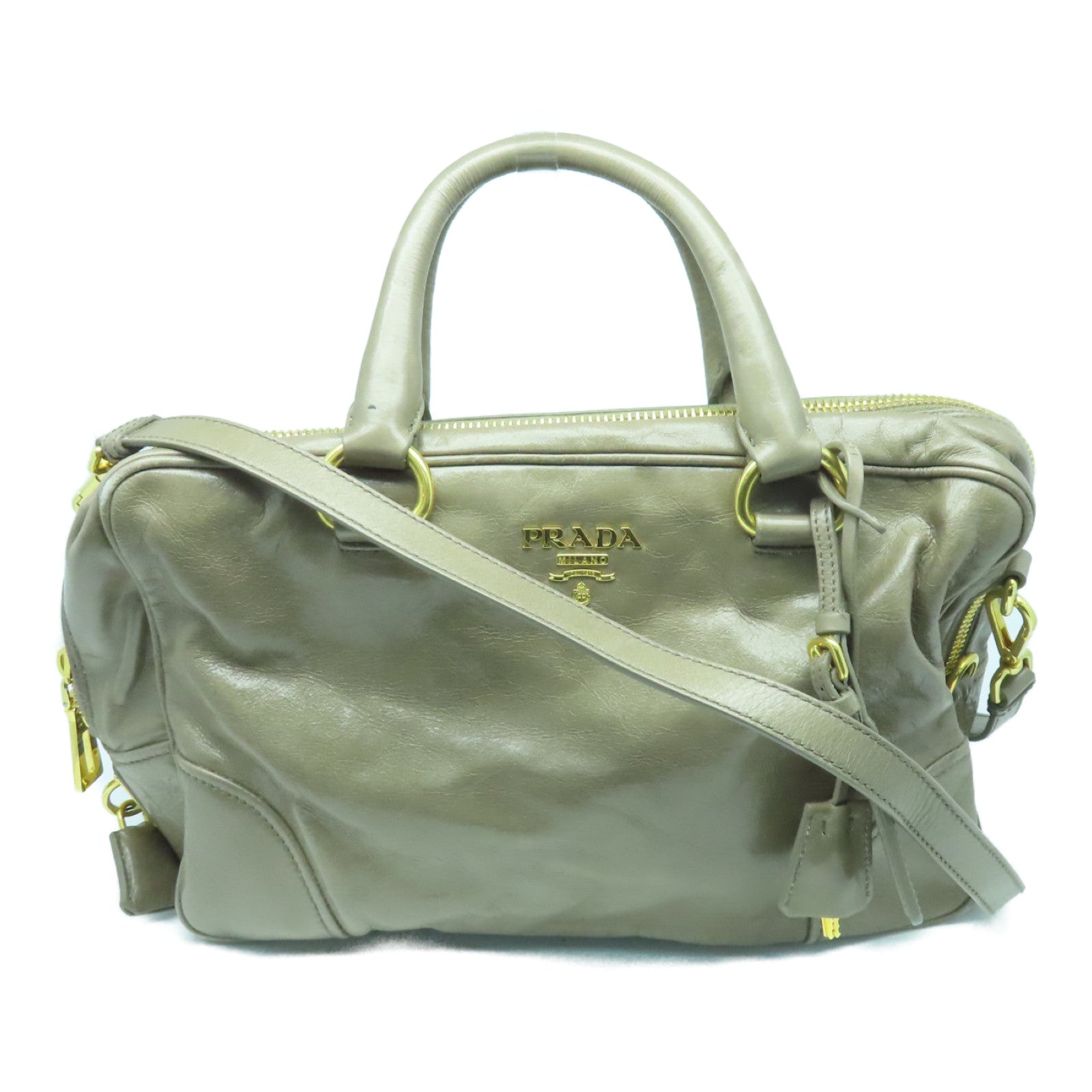 PRADA 牛皮皮革2way Shoulder Bag金扣手挽肩背兩用袋米色