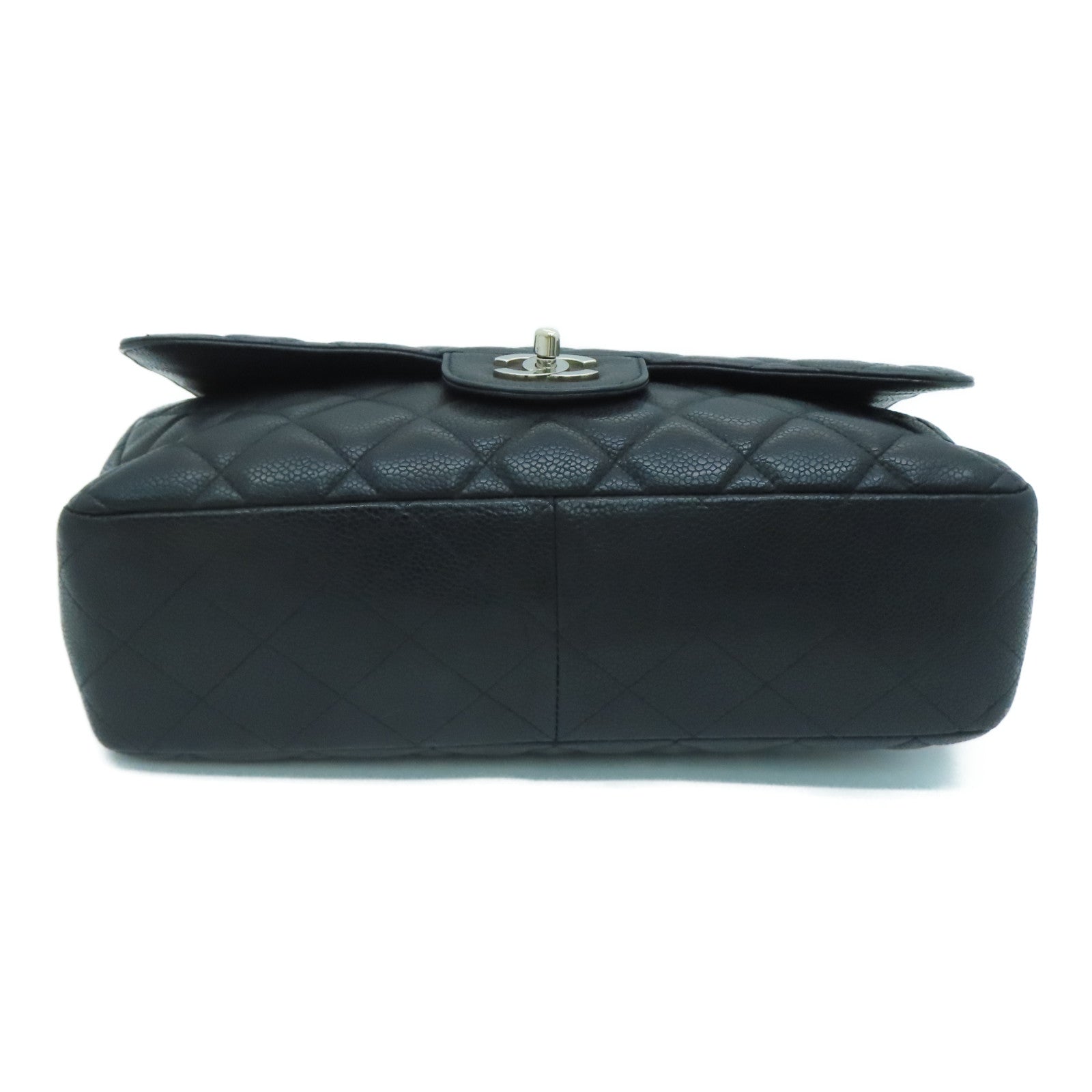 CHANEL [Sharp Reduction Offer] Rhombus Caviar Leather Classic Jumbo Silver Buckle Shoulder Bag Black