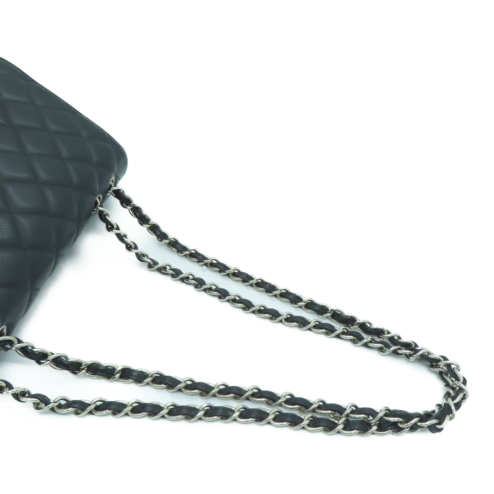 CHANEL [Sharp Reduction Offer] Rhombus Caviar Leather Classic Jumbo Silver Buckle Shoulder Bag Black