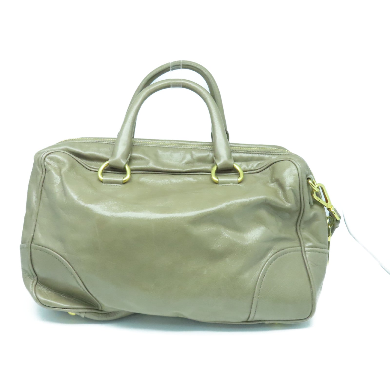 PRADA 牛皮皮革2way Shoulder Bag金扣手挽肩背兩用袋米色