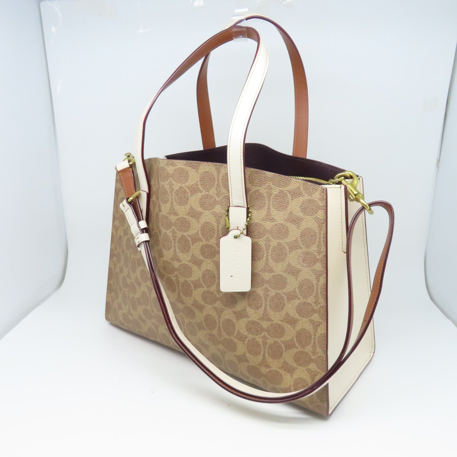 COACH Coated Leather 2way Shoulder Bag Gold Buckle Handle Shoulder Bag Brown/Beige