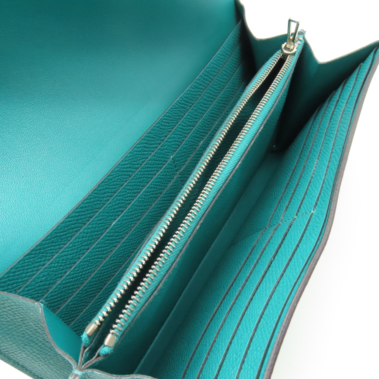 HERMES Epsom皮革Constance Long Wallet銀扣長錢包Menthe薄荷綠色