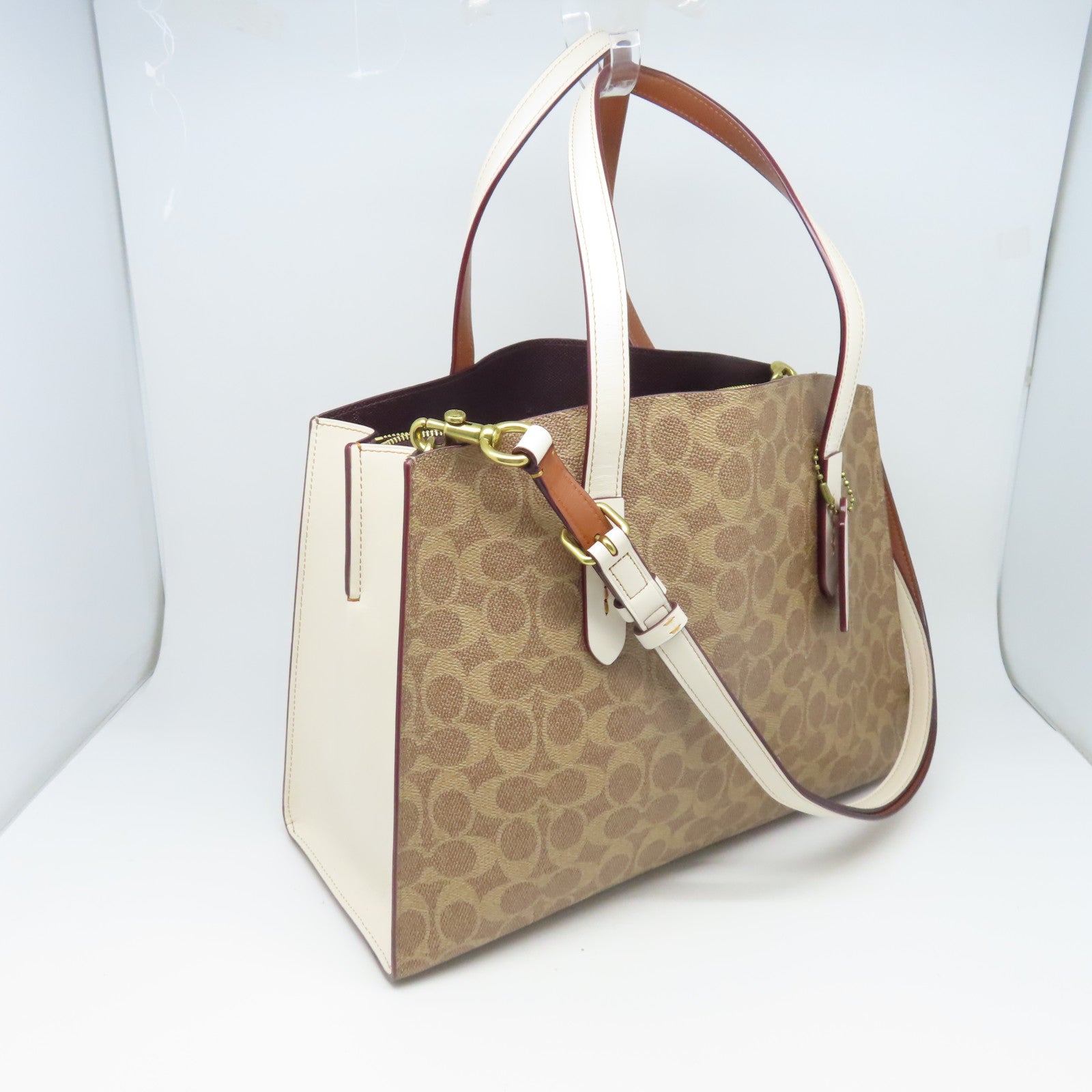 COACH Coated Leather 2way Shoulder Bag Gold Buckle Handle Shoulder Bag Brown/Beige