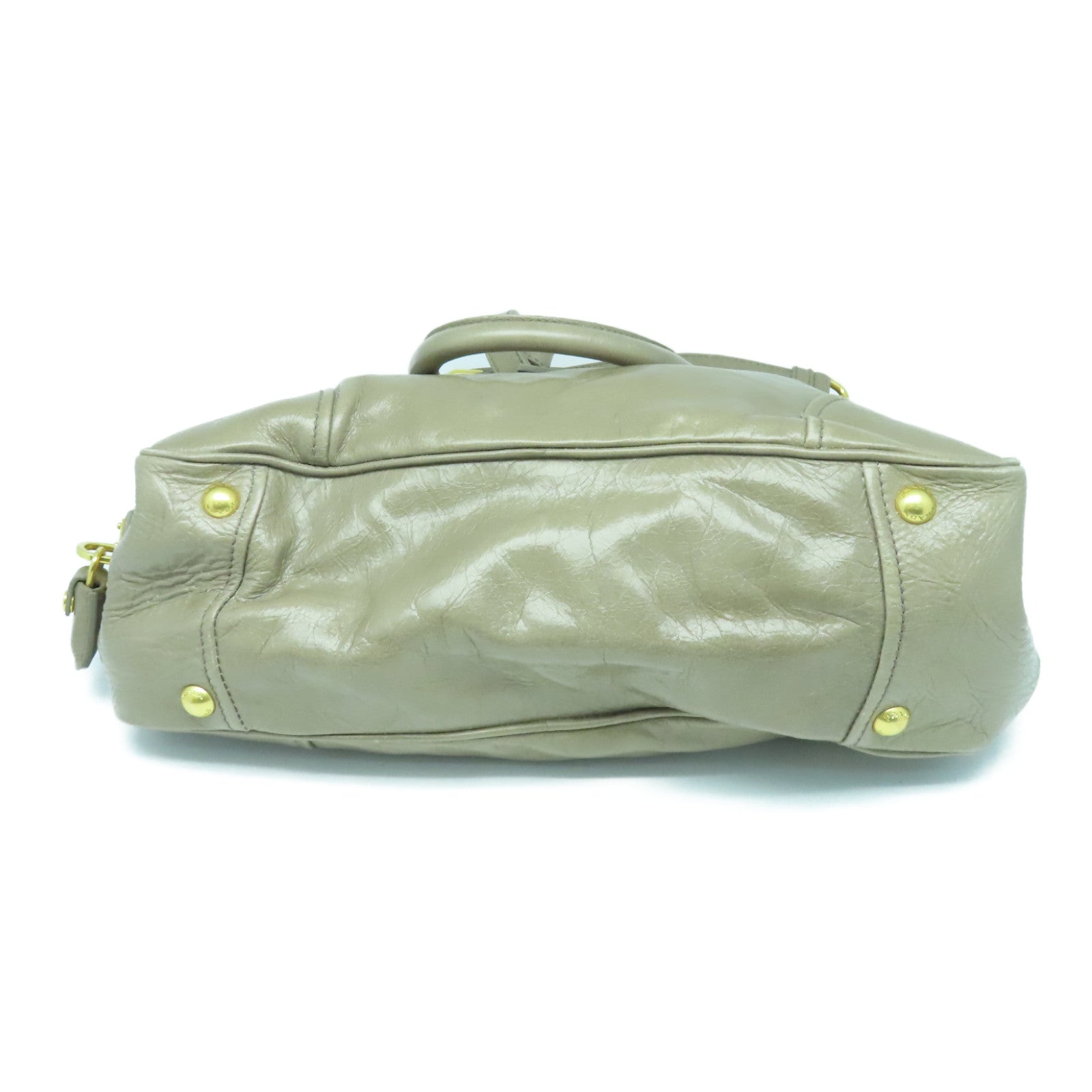 PRADA 牛皮皮革2way Shoulder Bag金扣手挽肩背兩用袋米色