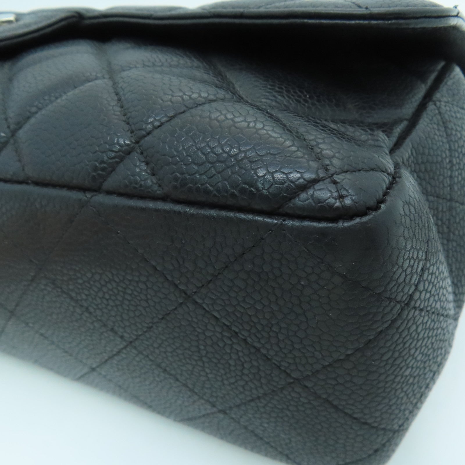 CHANEL [Sharp Reduction Offer] Rhombus Caviar Leather Classic Jumbo Silver Buckle Shoulder Bag Black