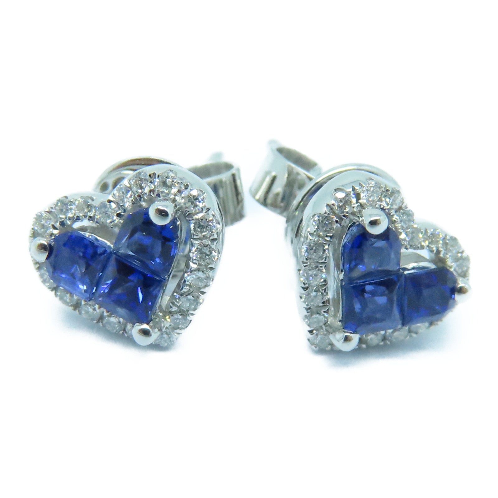 JEWELRY 18K White Gold Sapphire Earrings 0.51ct Sapphire/0.14ct Diamond Earrings