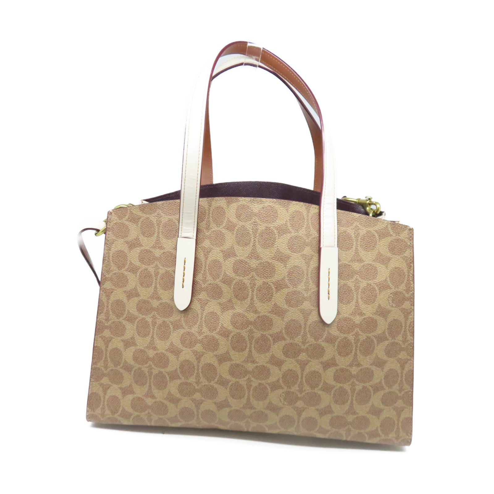 COACH Coated Leather 2way Shoulder Bag Gold Buckle Handle Shoulder Bag Brown/Beige
