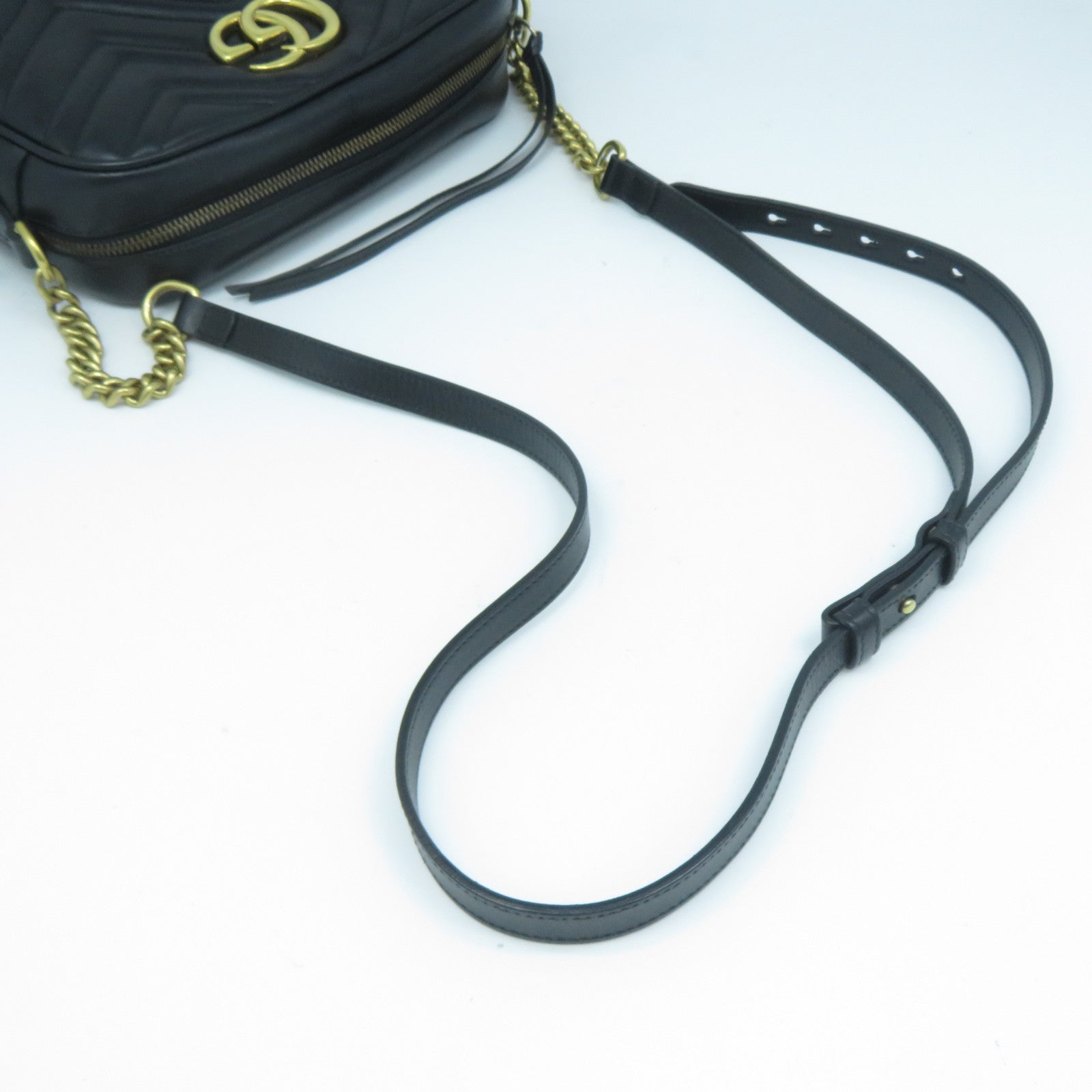 GUCCI 牛皮皮革GG Marmont金扣鏈帶肩背袋黑色