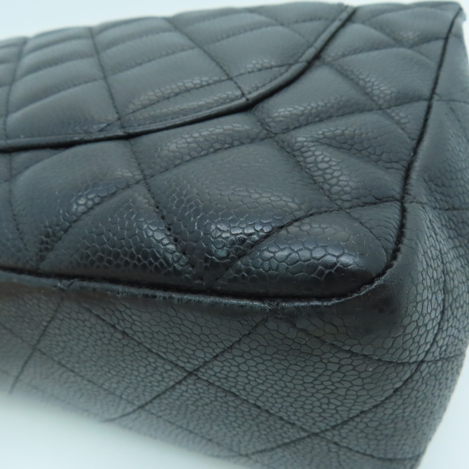 CHANEL [Sharp Reduction Offer] Rhombus Caviar Leather Classic Jumbo Silver Buckle Shoulder Bag Black