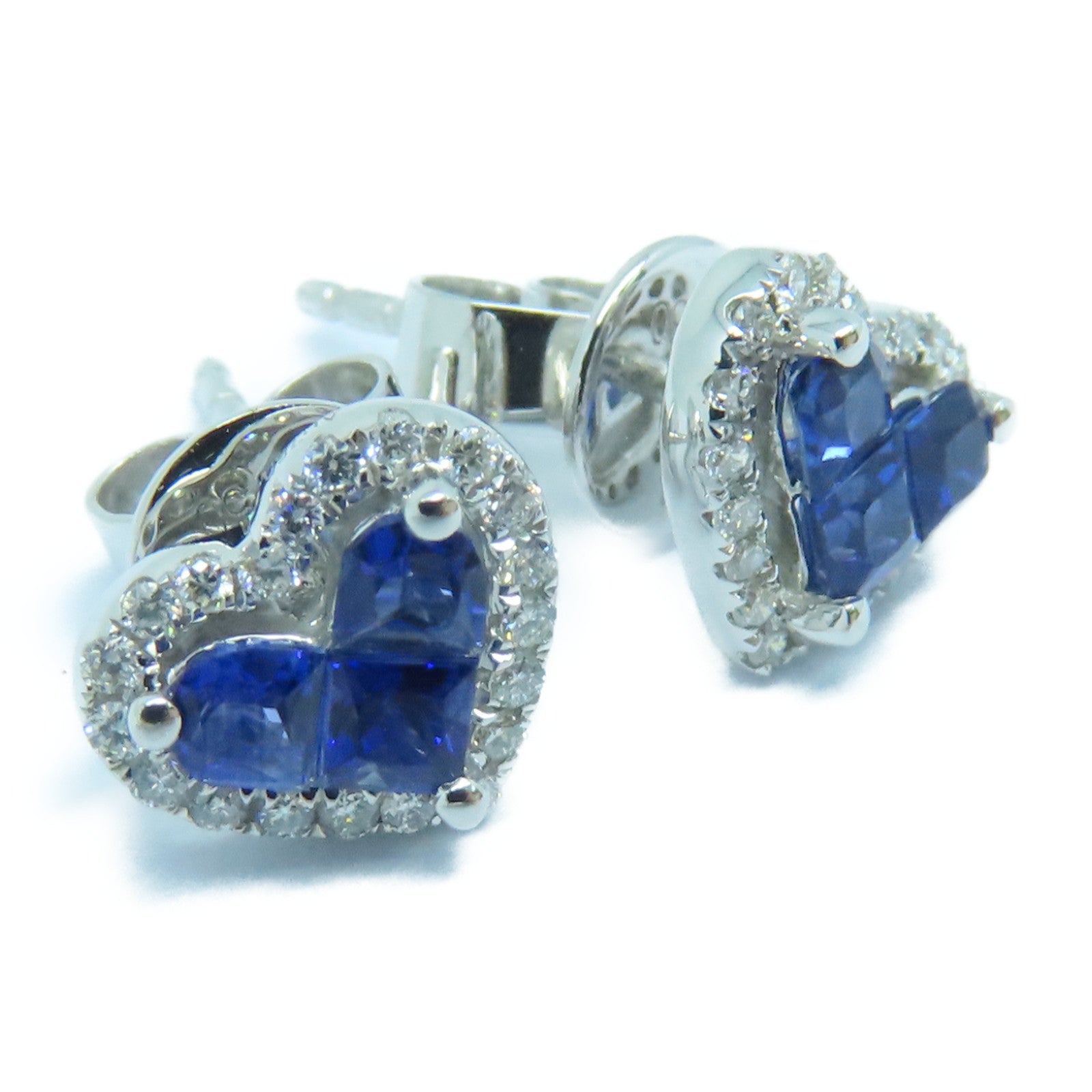 JEWELRY 18K White Gold Sapphire Earrings 0.51ct Sapphire/0.14ct Diamond Earrings