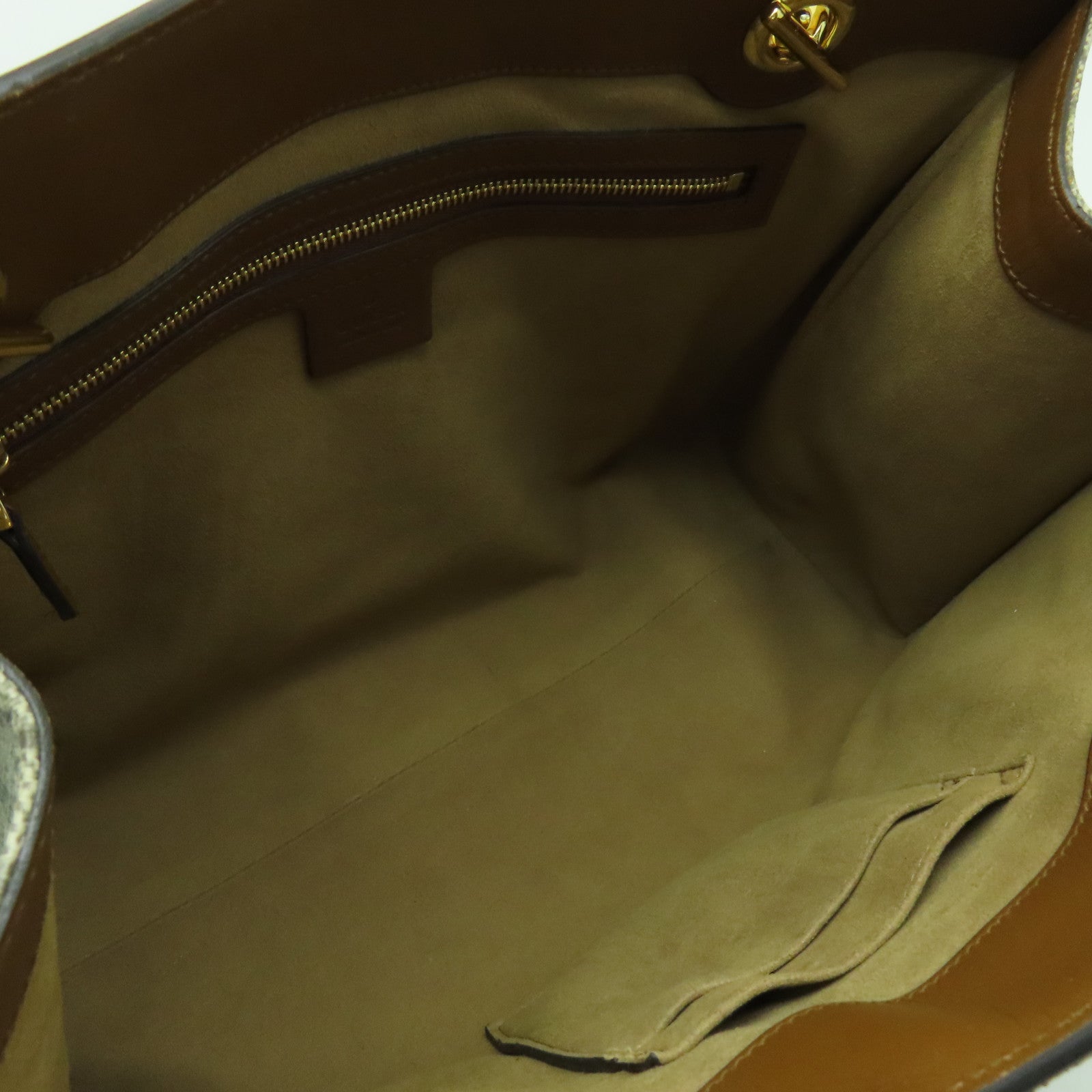 GUCCI 塗層帆布Chain Shoulder Bag金扣鏈帶肩背袋棕色