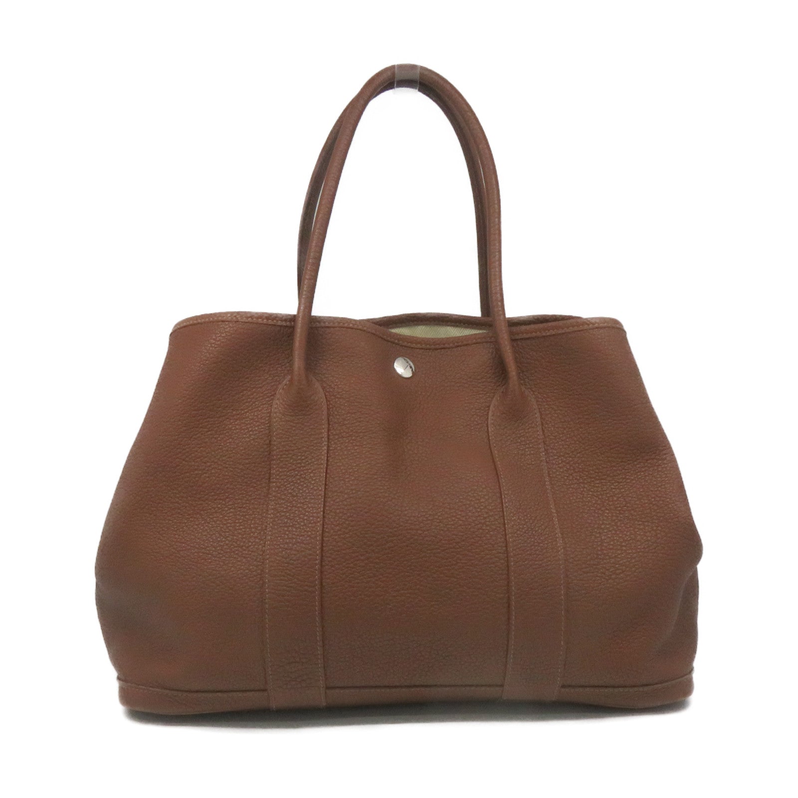HERMES Negonda皮革Garden Party PM Tote Bag銀扣手挽袋經典駝色