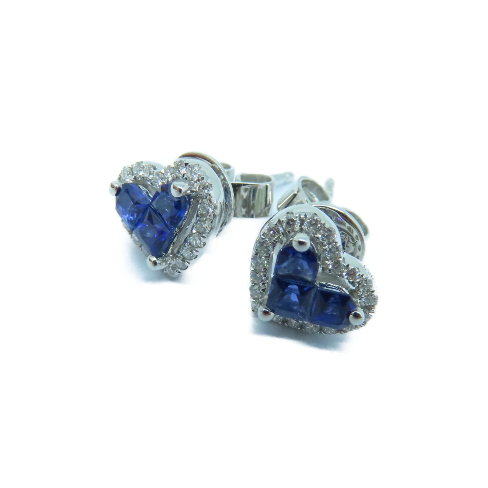 JEWELRY 18K White Gold Sapphire Earrings 0.51ct Sapphire/0.14ct Diamond Earrings