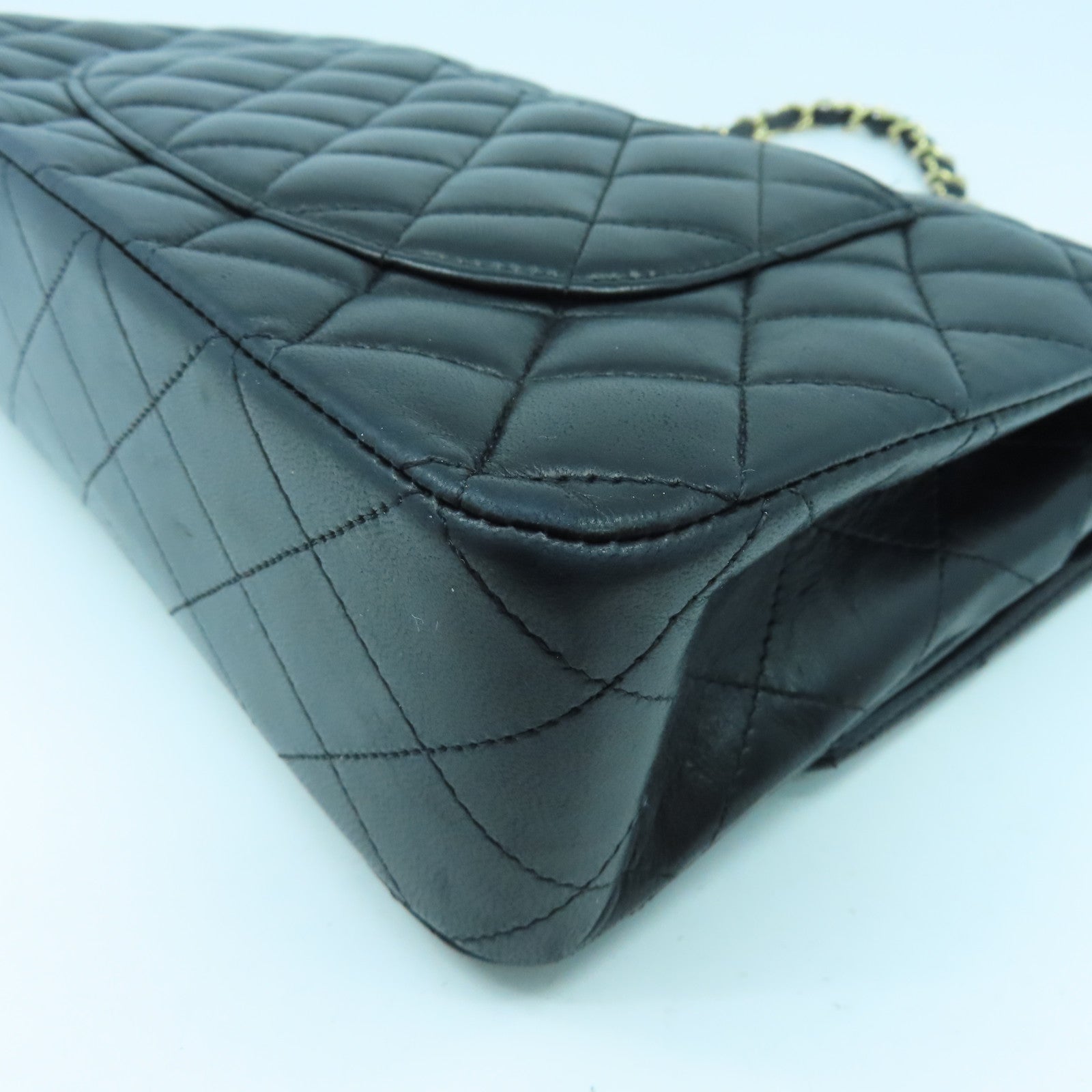 CHANEL 羊皮皮革Classic Flap金扣手挽肩背兩用袋黑色