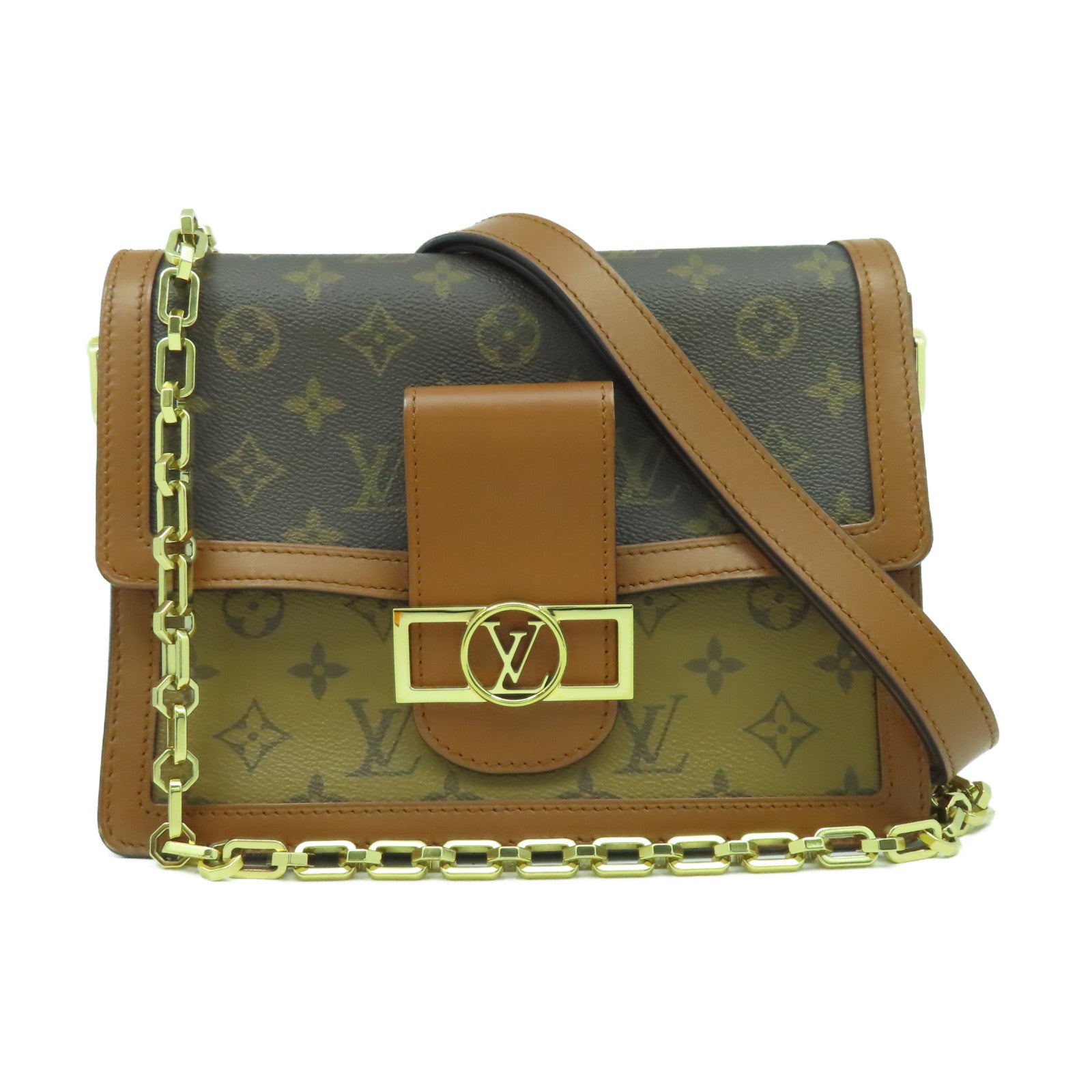 LOUIS VUITTON Monogram Reverse Dauphine MM金扣肩背袋啡色