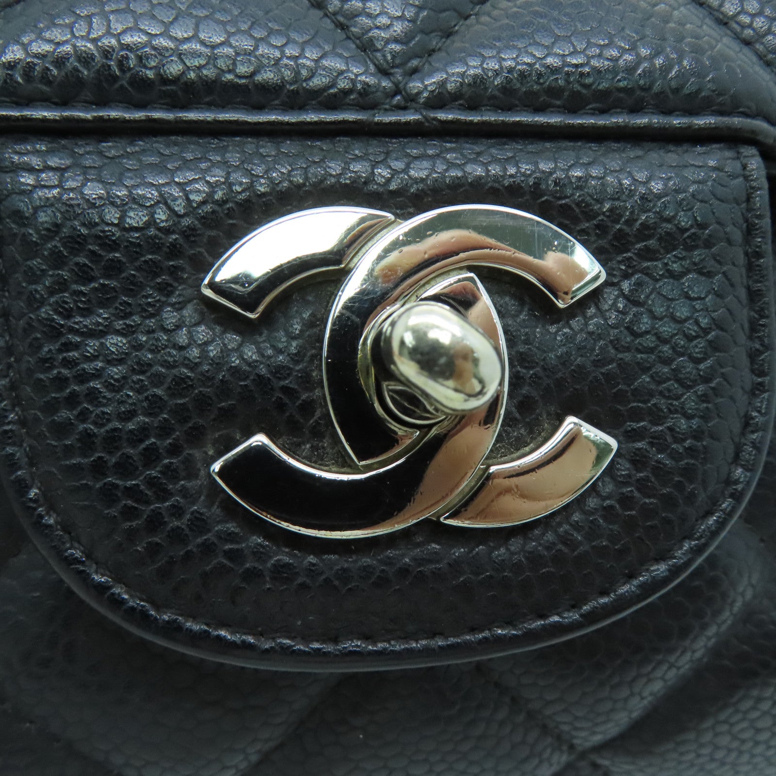 CHANEL [Sharp Reduction Offer] Rhombus Caviar Leather Classic Jumbo Silver Buckle Shoulder Bag Black