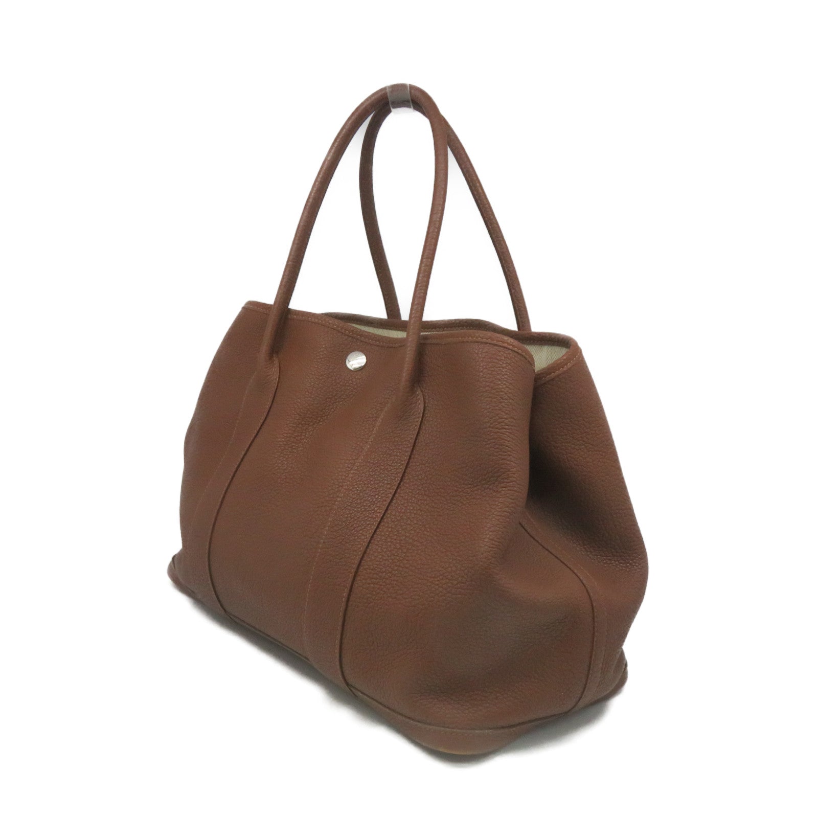 HERMES Negonda皮革Garden Party PM Tote Bag銀扣手挽袋經典駝色