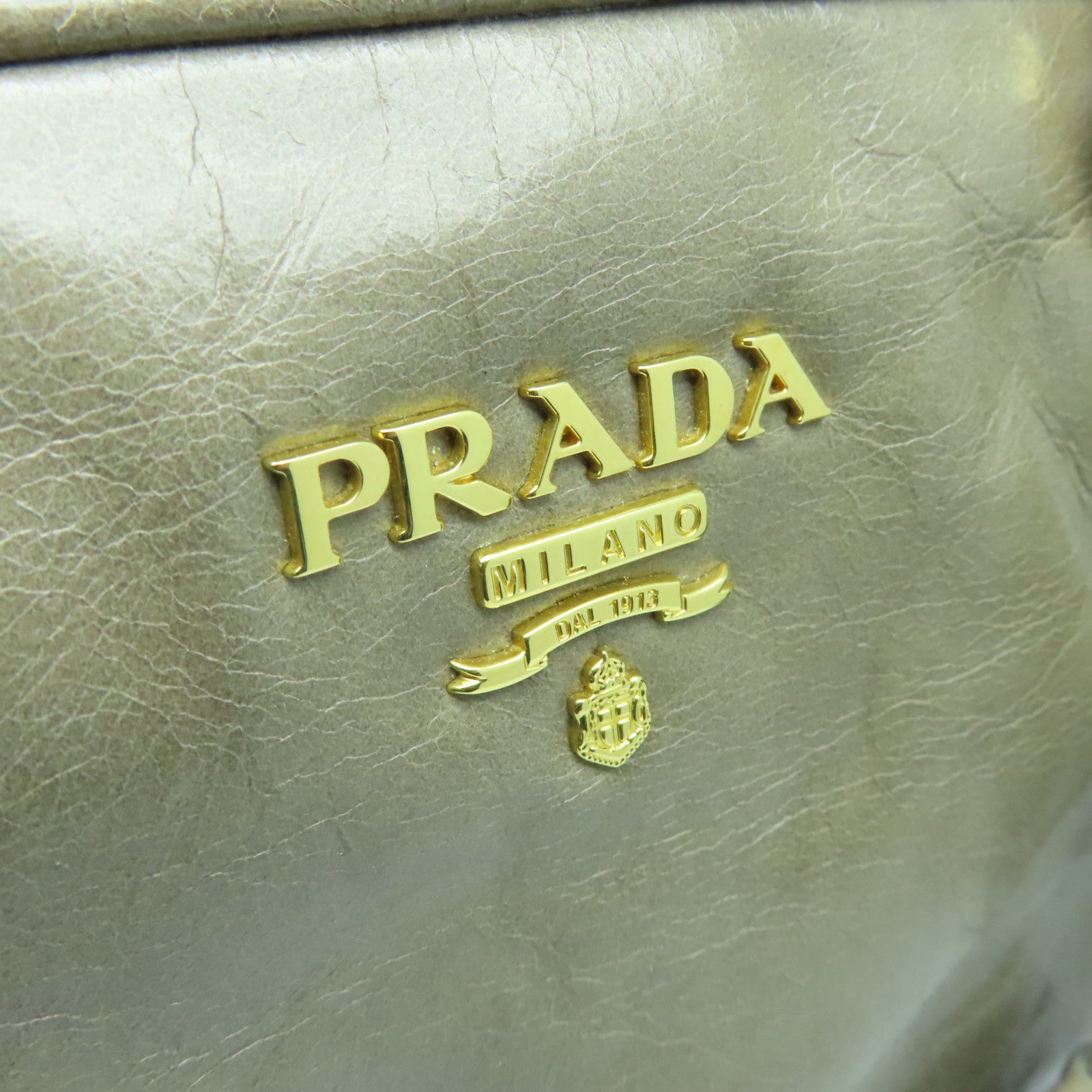 PRADA 牛皮皮革2way Shoulder Bag金扣手挽肩背兩用袋米色