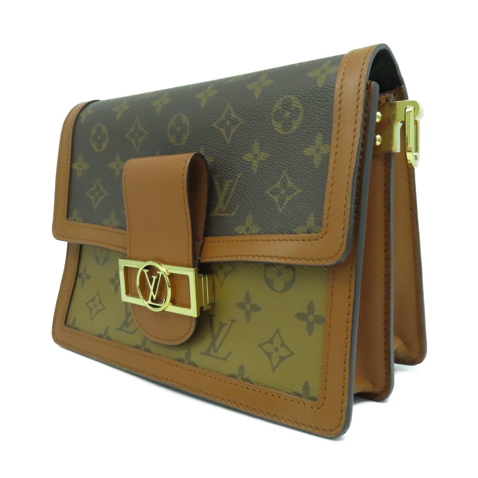 LOUIS VUITTON Monogram Reverse Dauphine MM金扣肩背袋啡色