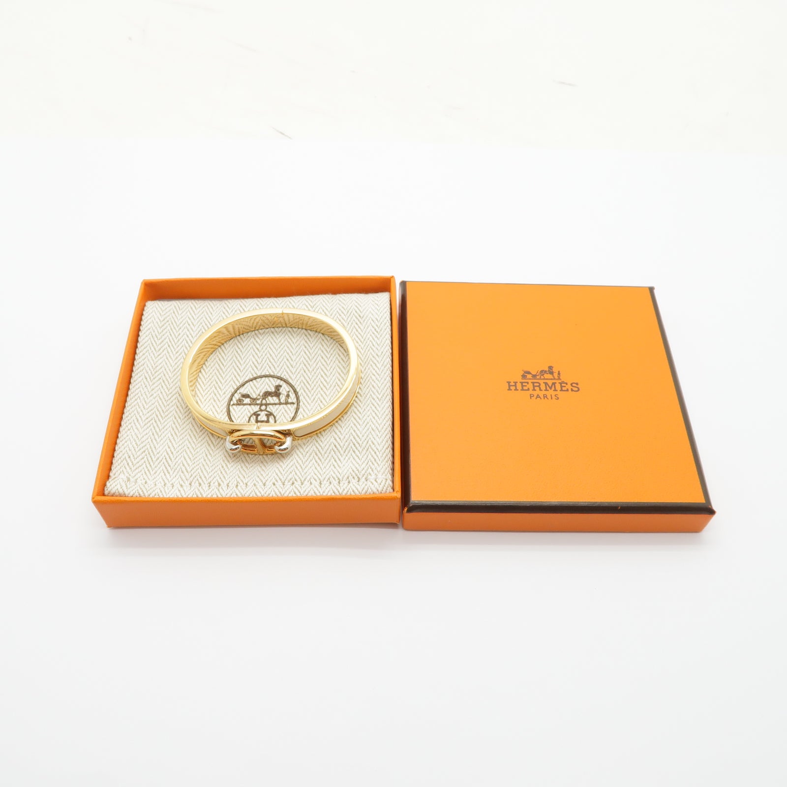 HERMES 金屬Mini Clic Chaine d'Ancre手鐲奶油色/粉金色