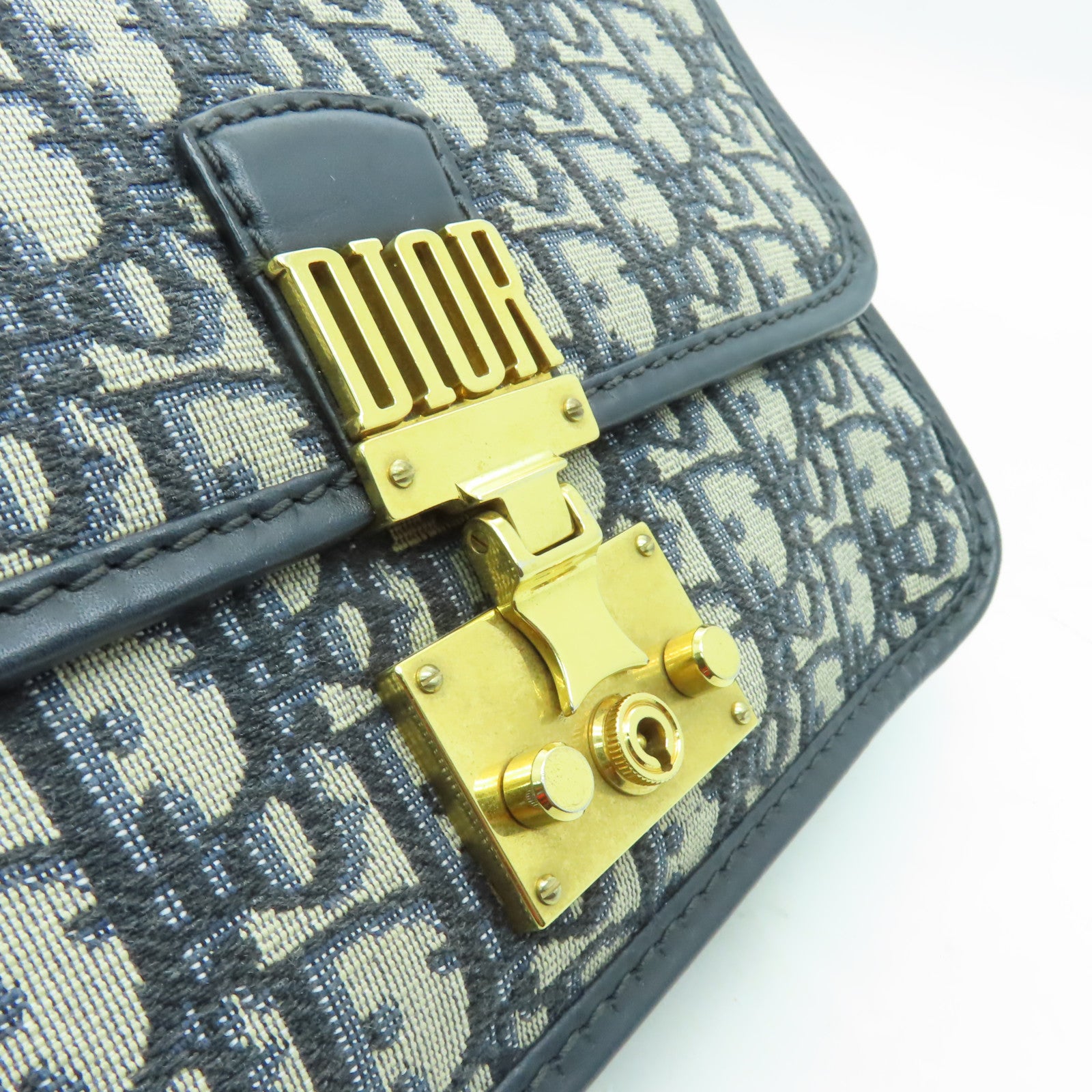 Dior 帆布Dior Addict Oblique金扣肩背袋藍色