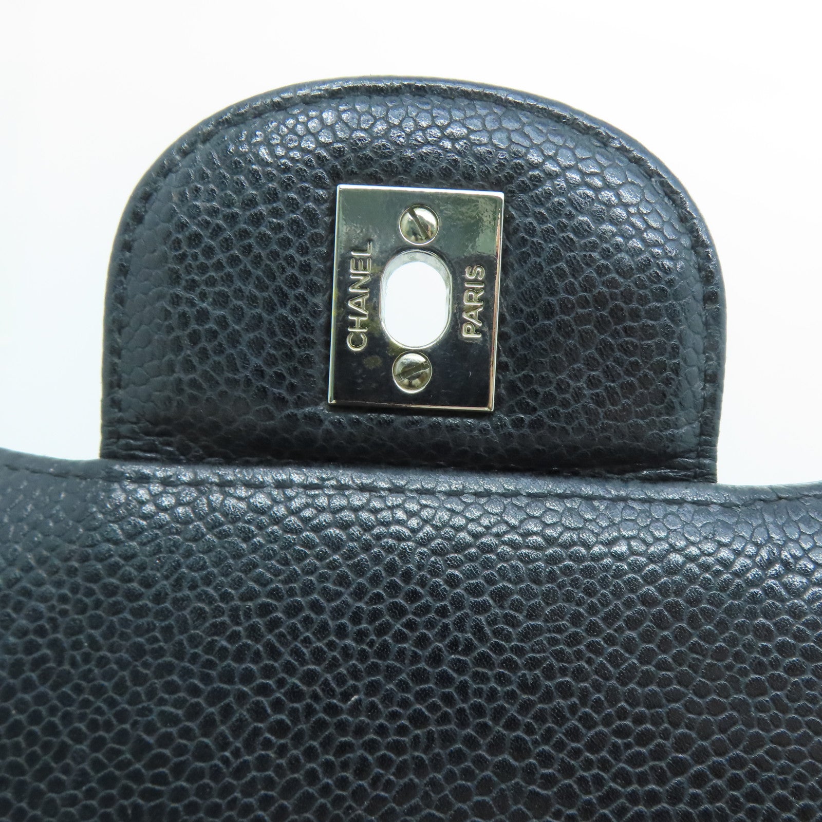 CHANEL [Sharp Reduction Offer] Rhombus Caviar Leather Classic Jumbo Silver Buckle Shoulder Bag Black