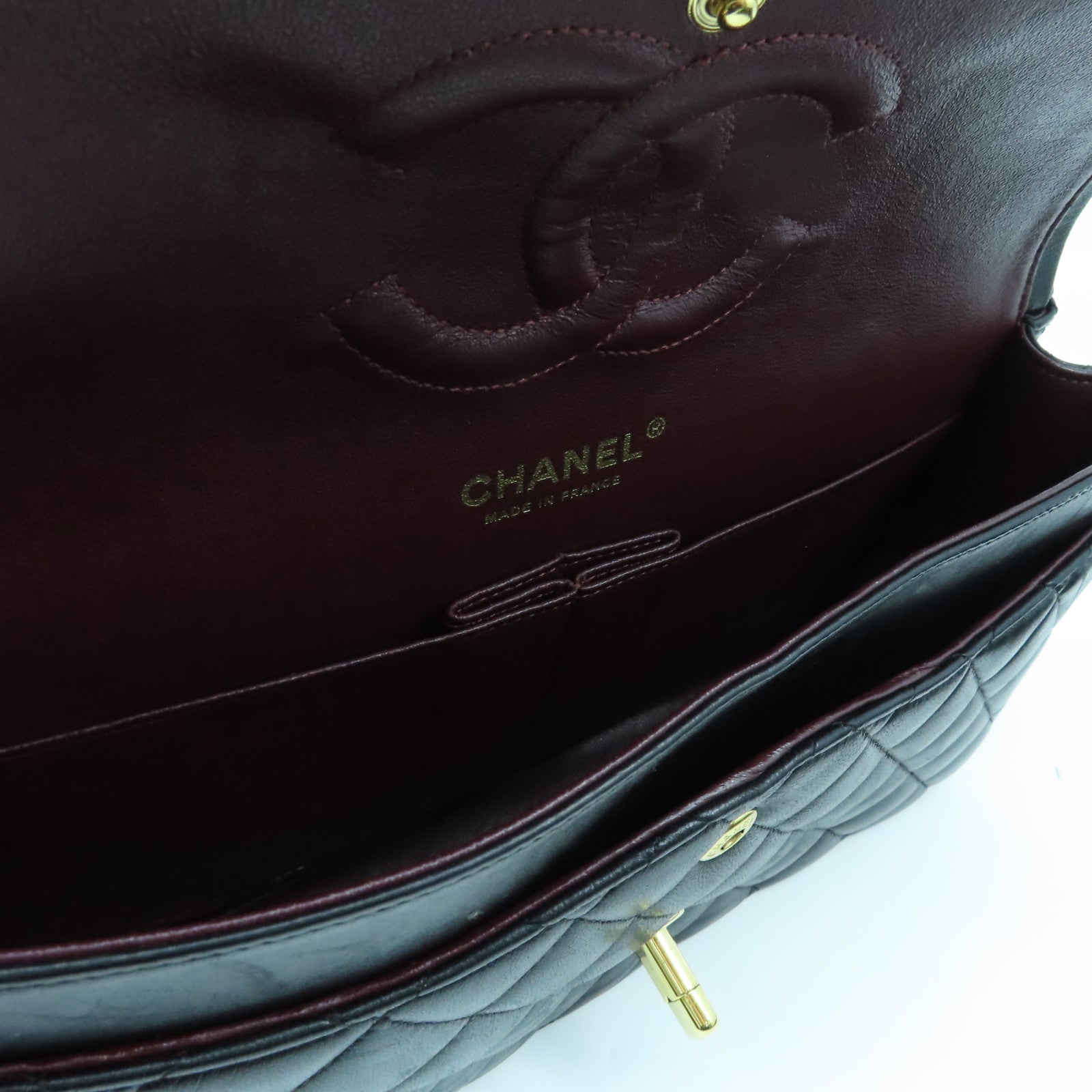 CHANEL 羊皮皮革Classic Flap金扣手挽肩背兩用袋黑色