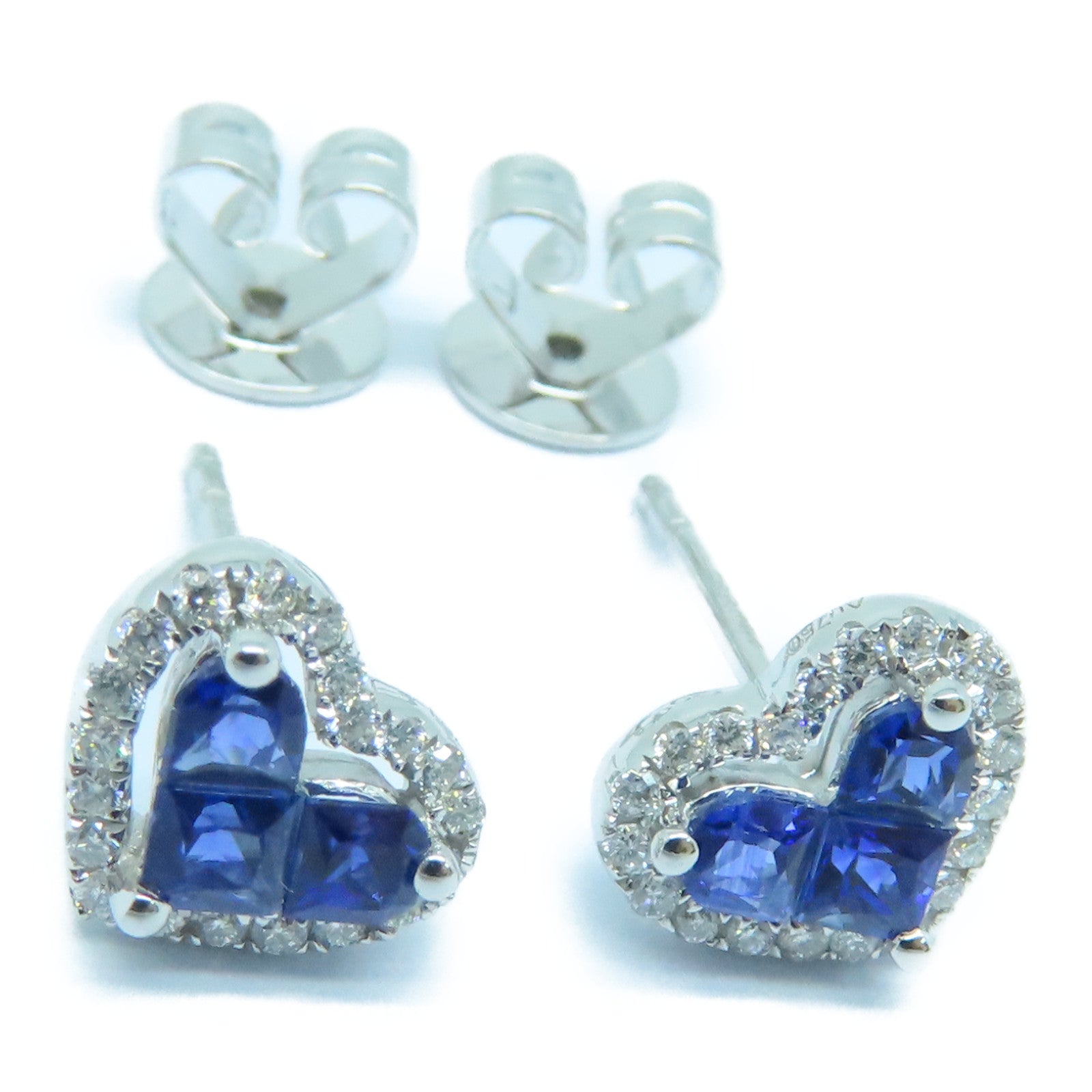 JEWELRY 18K White Gold Sapphire Earrings 0.51ct Sapphire/0.14ct Diamond Earrings