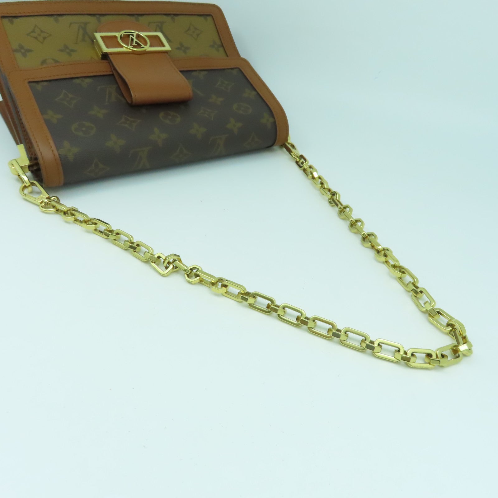 LOUIS VUITTON Monogram Reverse Dauphine MM金扣肩背袋啡色