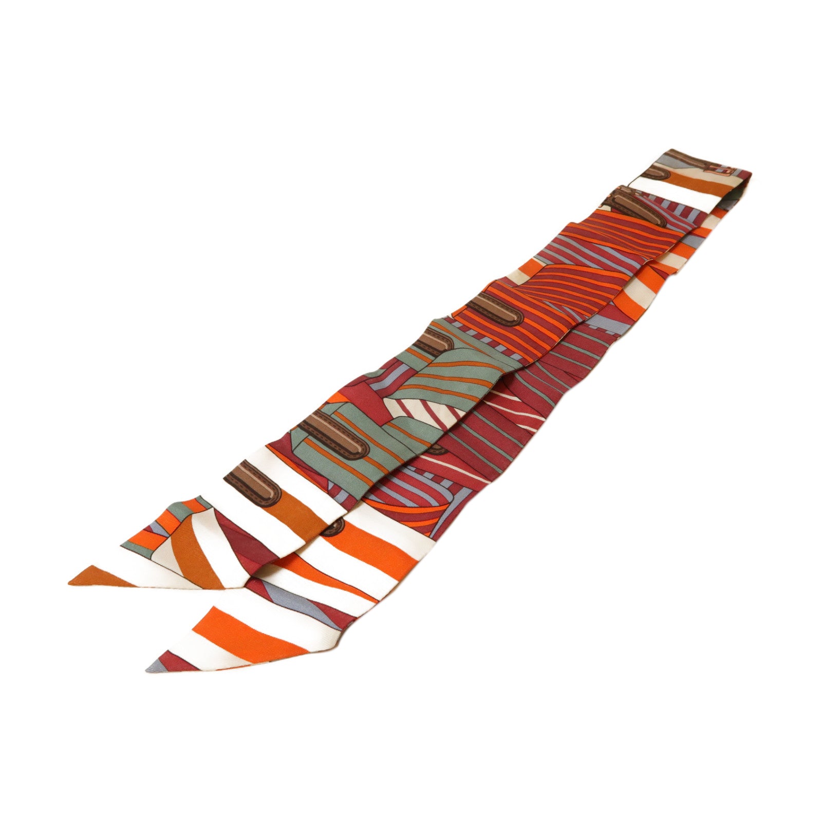 HERMES 絲質Twilly絲巾紅色/橙色/白色
