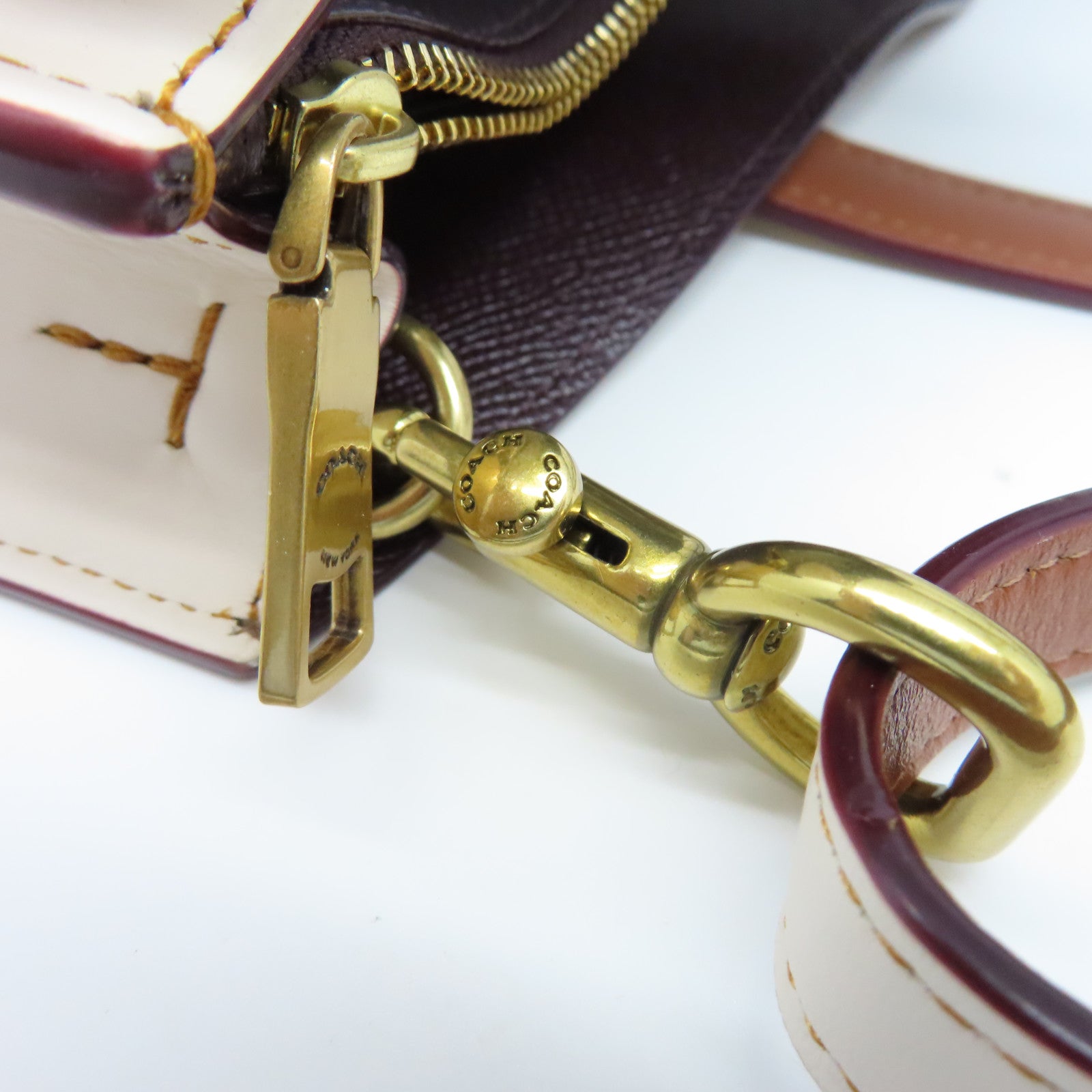 COACH Coated Leather 2way Shoulder Bag Gold Buckle Handle Shoulder Bag Brown/Beige