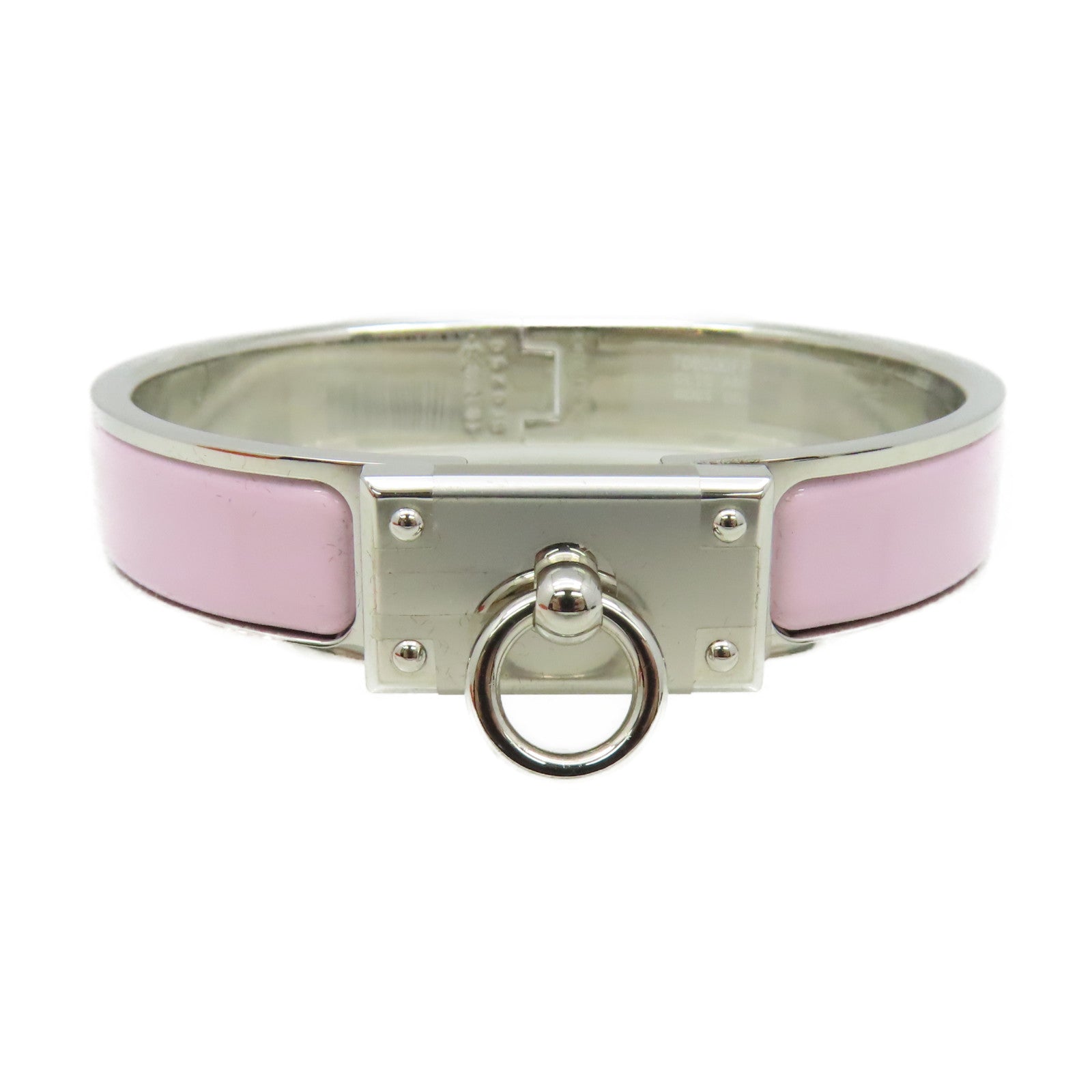 HERMES 金屬/陶瓷Clic Anneau Bracelet銀扣手鏈Rose Drage淺粉紅/銀色