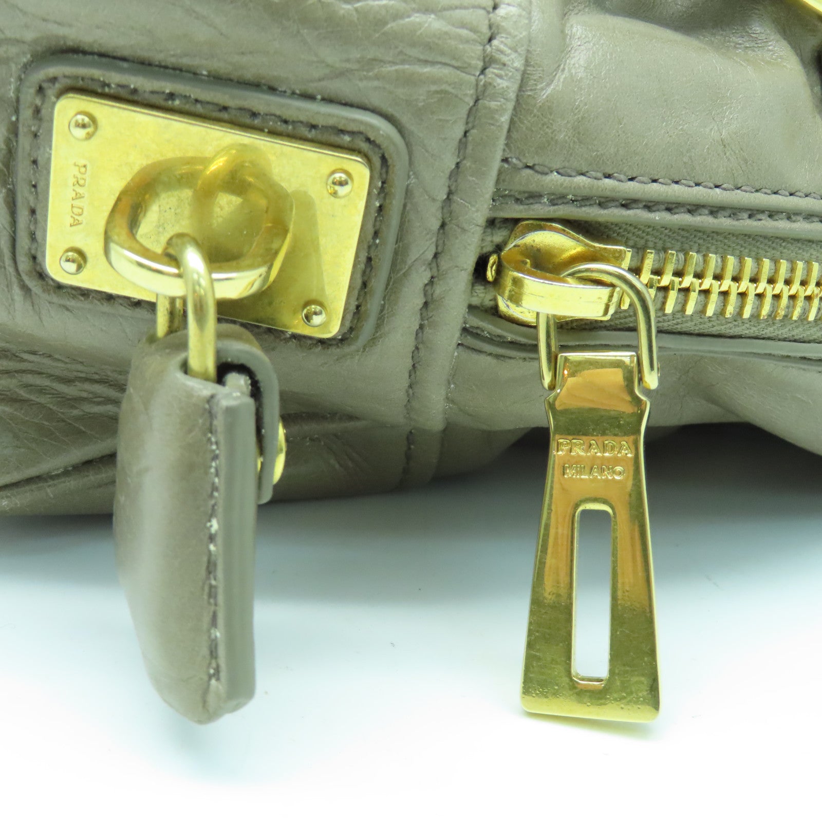 PRADA 牛皮皮革2way Shoulder Bag金扣手挽肩背兩用袋米色