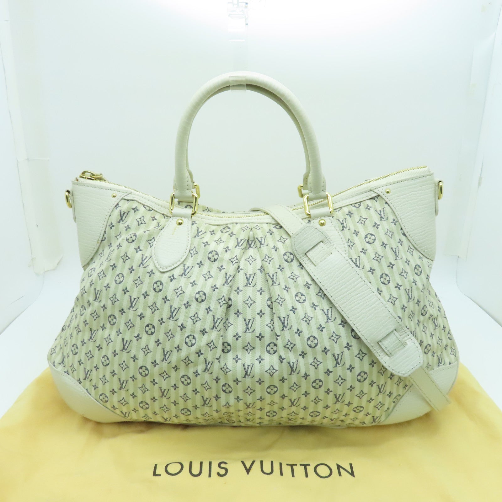 LOUIS VUITTON Monogram Mini Lin Marina GM金扣手挽肩背兩用袋白色