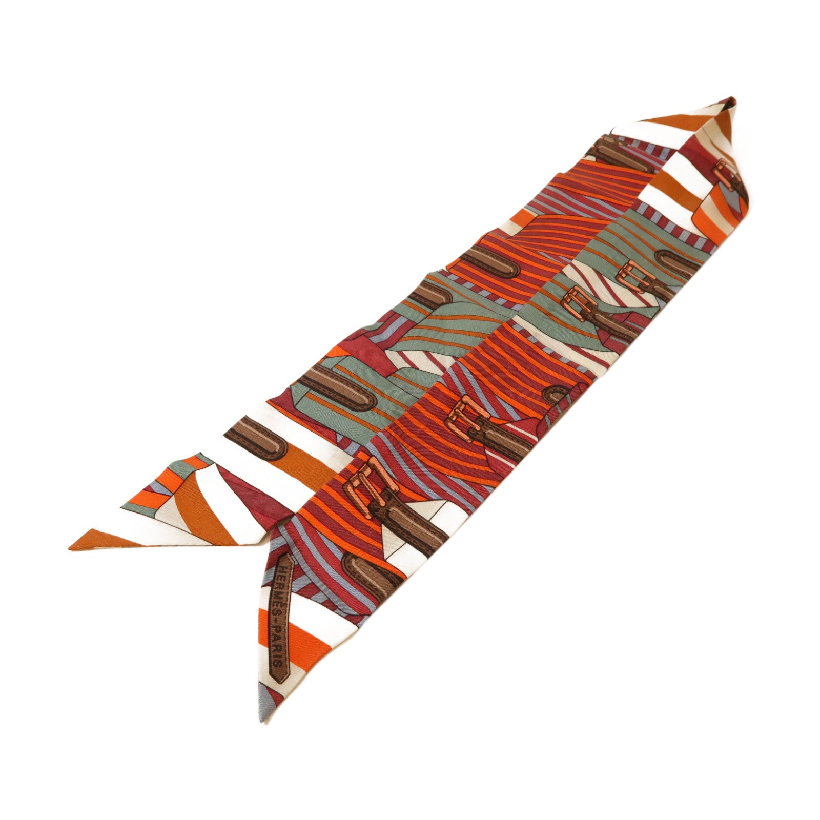 HERMES 絲質Twilly絲巾紅色/橙色/白色