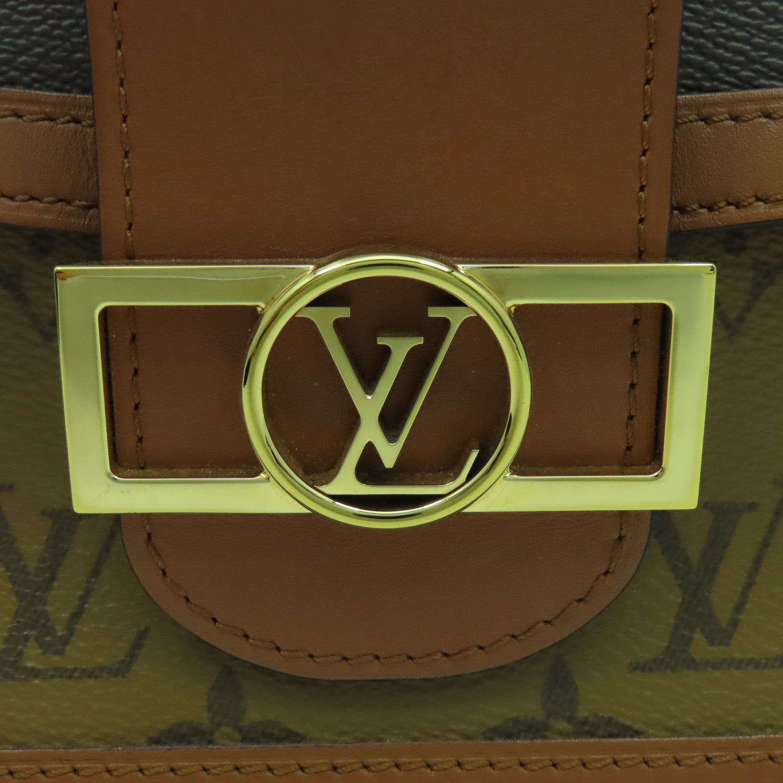 LOUIS VUITTON Monogram Reverse Dauphine MM金扣肩背袋啡色