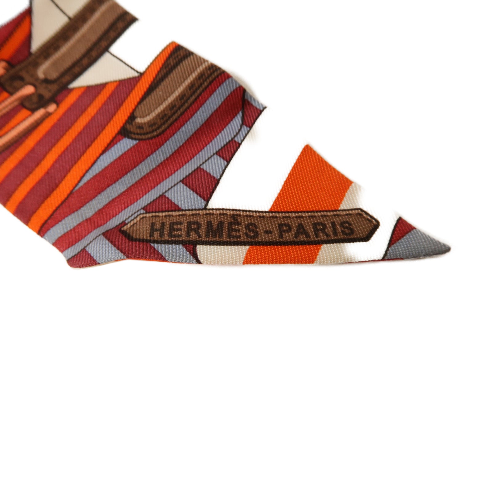 HERMES 絲質Twilly絲巾紅色/橙色/白色