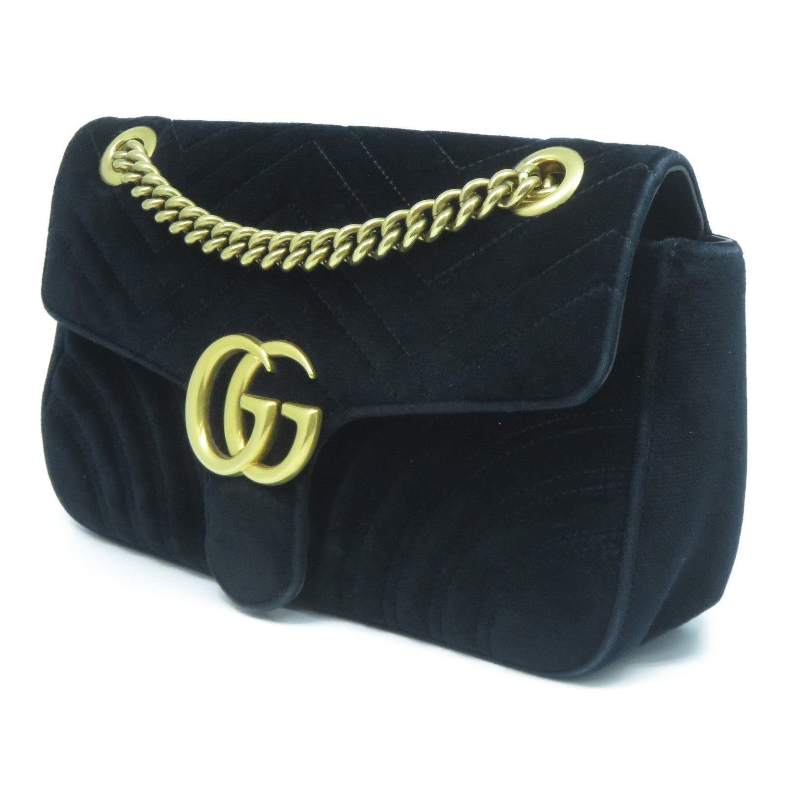 GUCCI 麂皮皮革GG Marmont金扣鏈帶肩背袋黑色