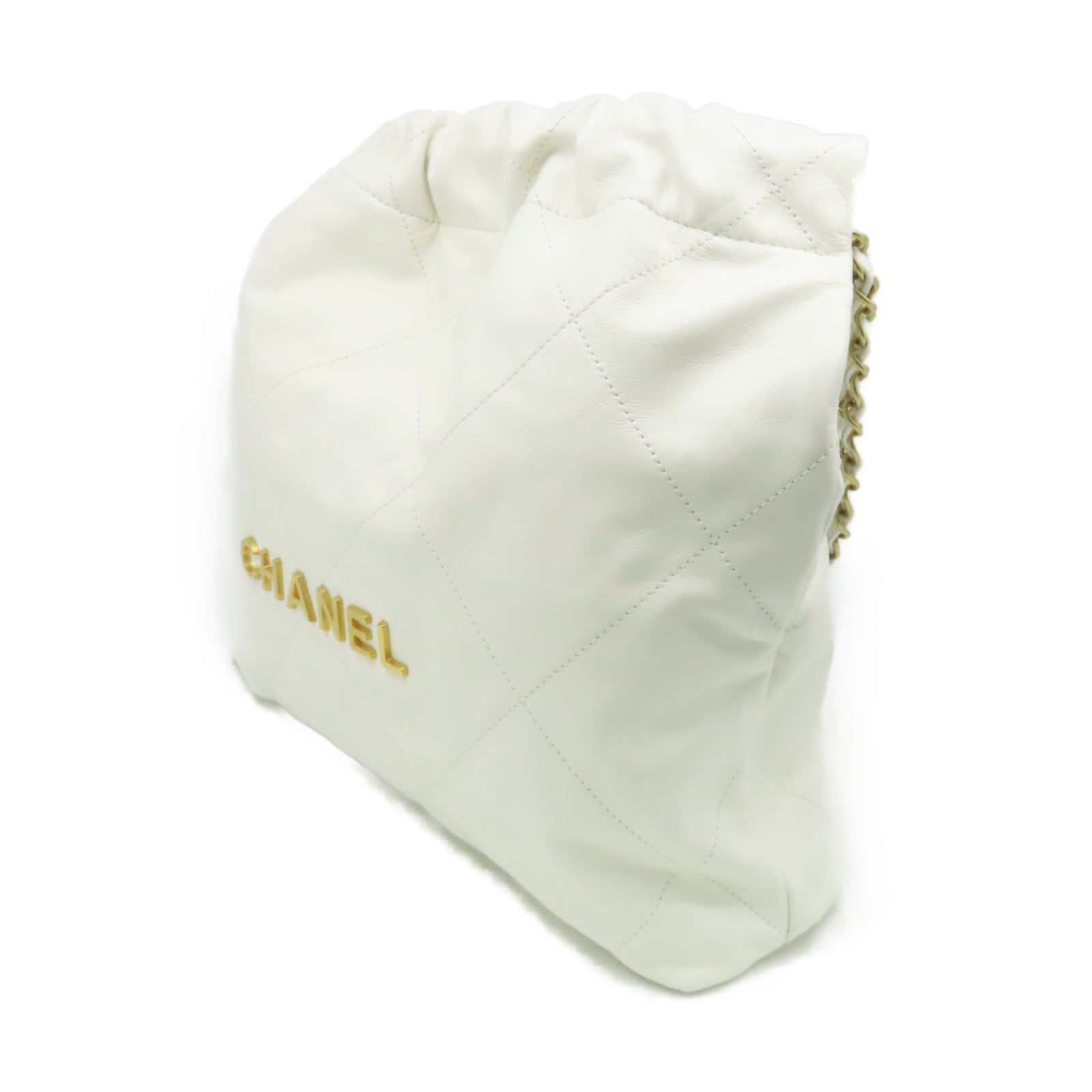 CHANEL 菱格牛皮皮革Chanel Small 22 Chain Shoulder Bag金扣鏈帶肩背袋白色