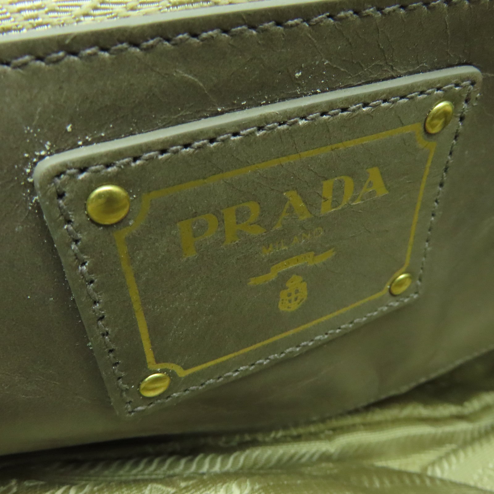 PRADA 牛皮皮革2way Shoulder Bag金扣手挽肩背兩用袋米色