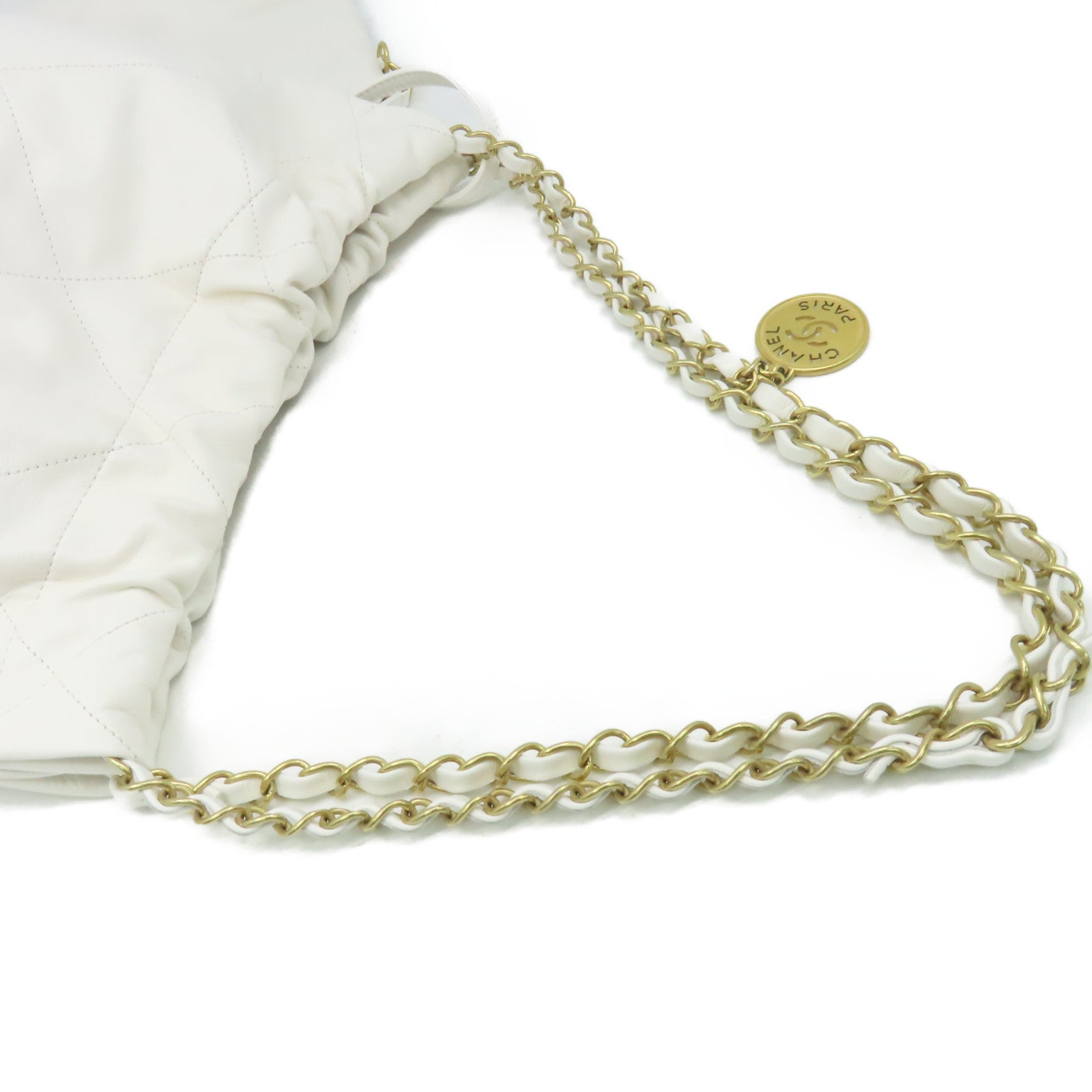 CHANEL 菱格牛皮皮革Chanel Small 22 Chain Shoulder Bag金扣鏈帶肩背袋白色