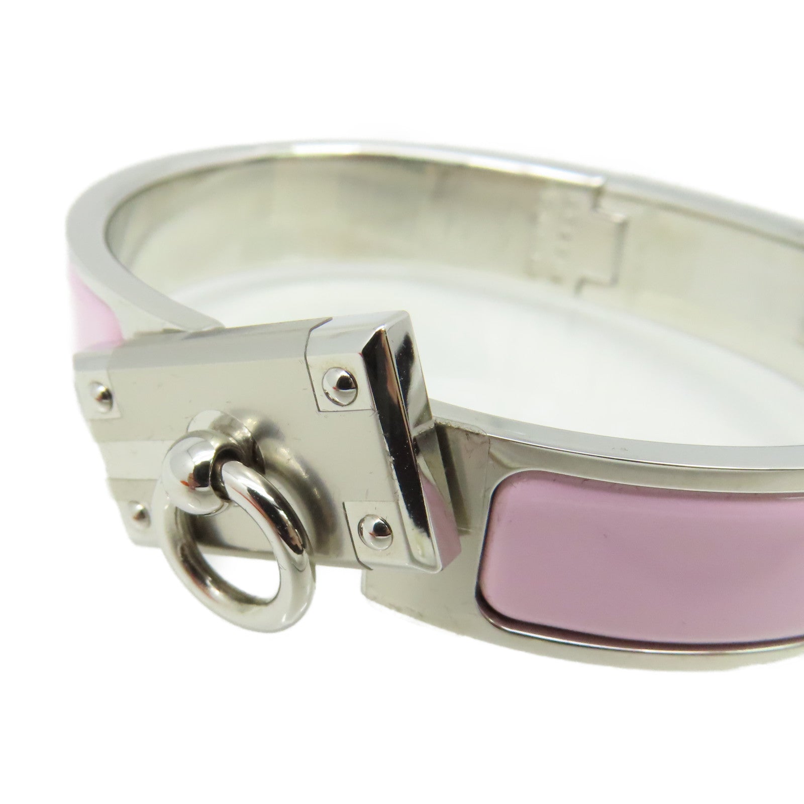 HERMES 金屬/陶瓷Clic Anneau Bracelet銀扣手鏈Rose Drage淺粉紅/銀色